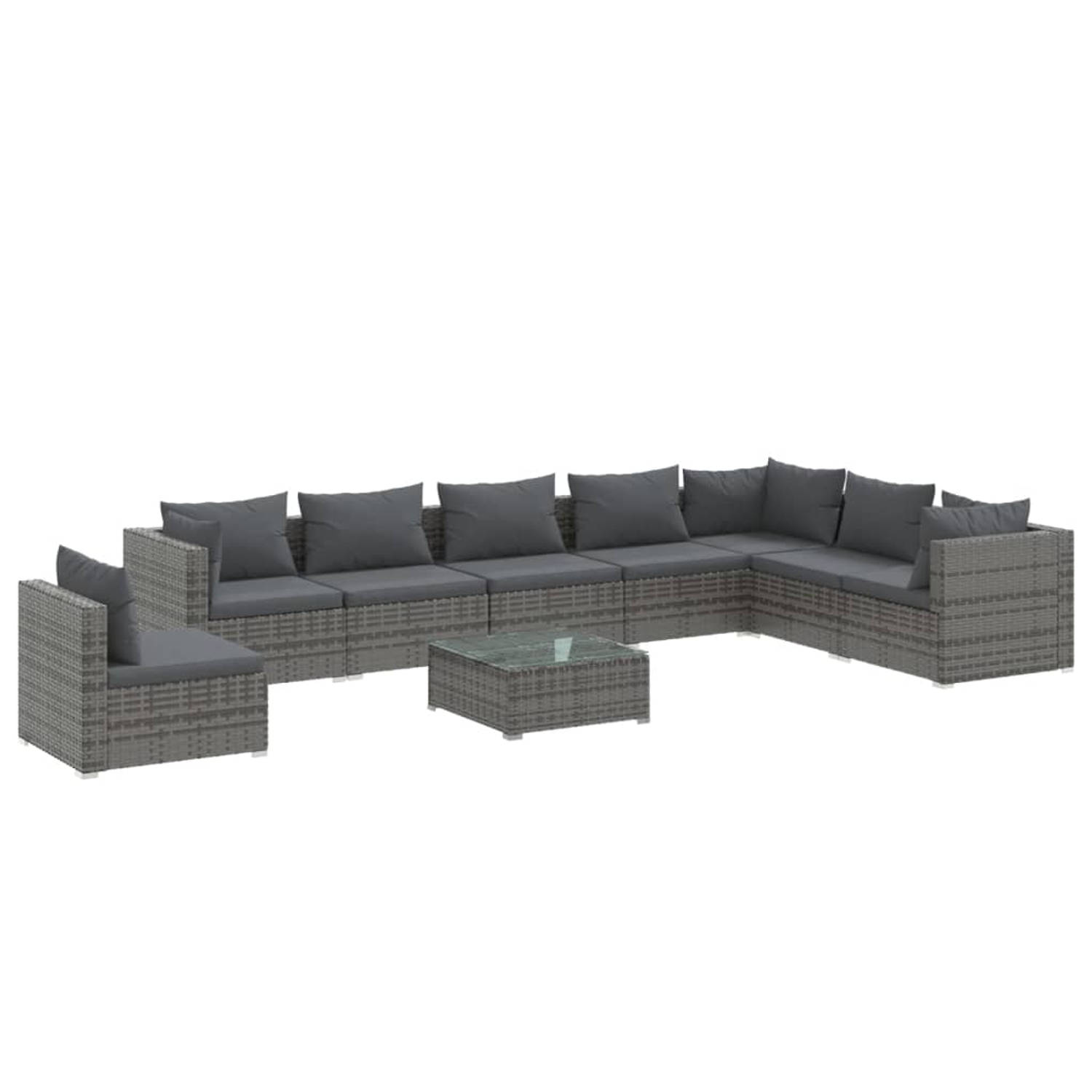 The Living Store Loungeset - PE-rattan - Grijs - Modulair design - Stevig frame