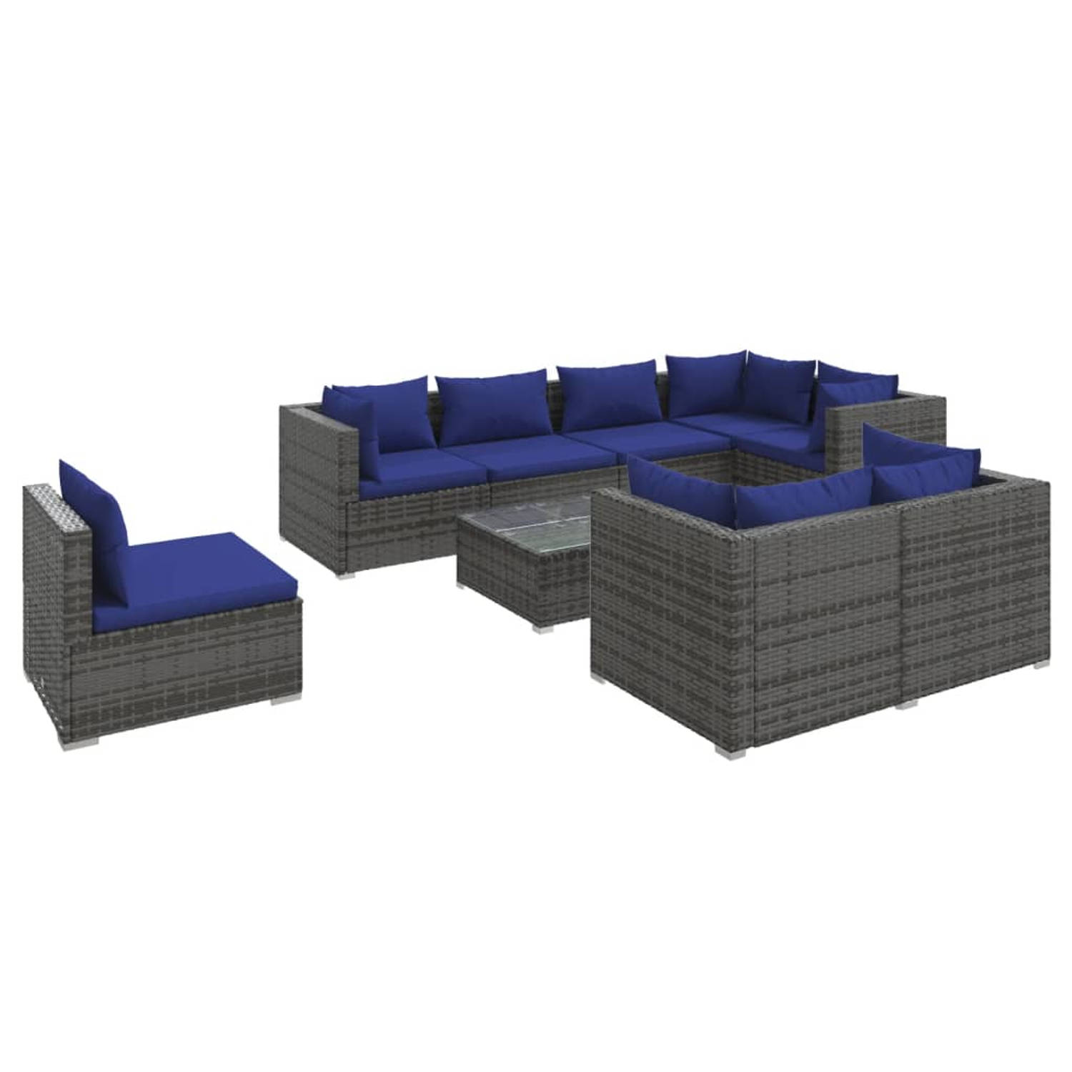 The Living Store Loungeset poly rattan - grijs - modulair design