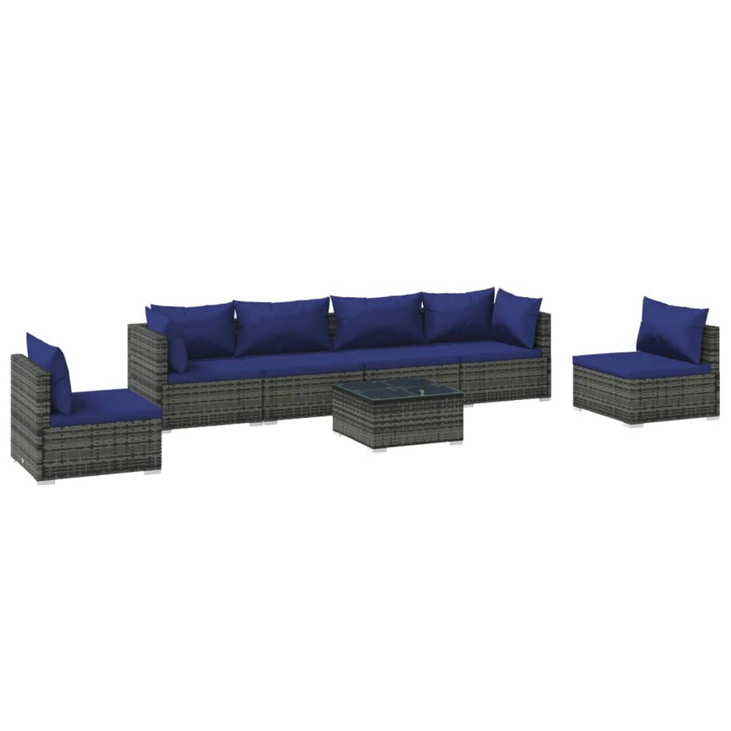 The Living Store Loungeset - Grijs - PE-rattan - 70x70x60.5 cm - Modulair design