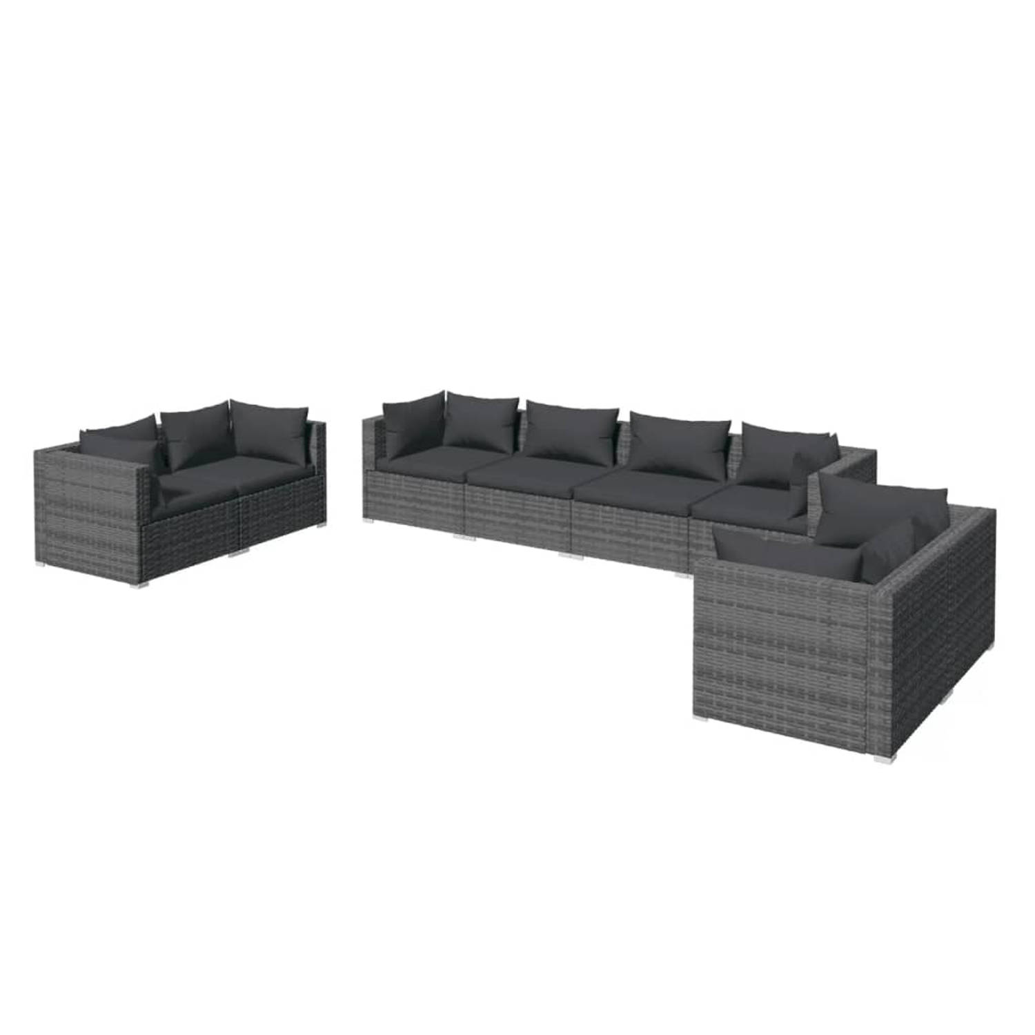 The Living Store Loungeset Grijs PE-Rattan - Hoekbank 70x70x60.5 cm - Inclusief kussens