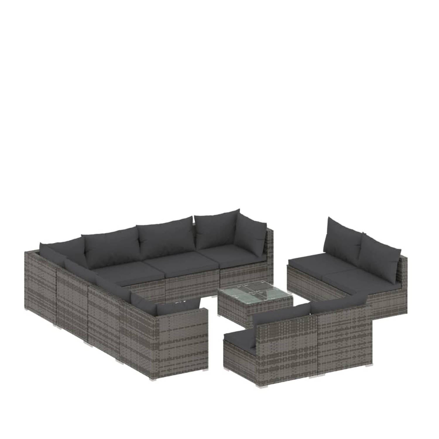 The Living Store Poly Rattan Loungeset - Grijs - 12-delig