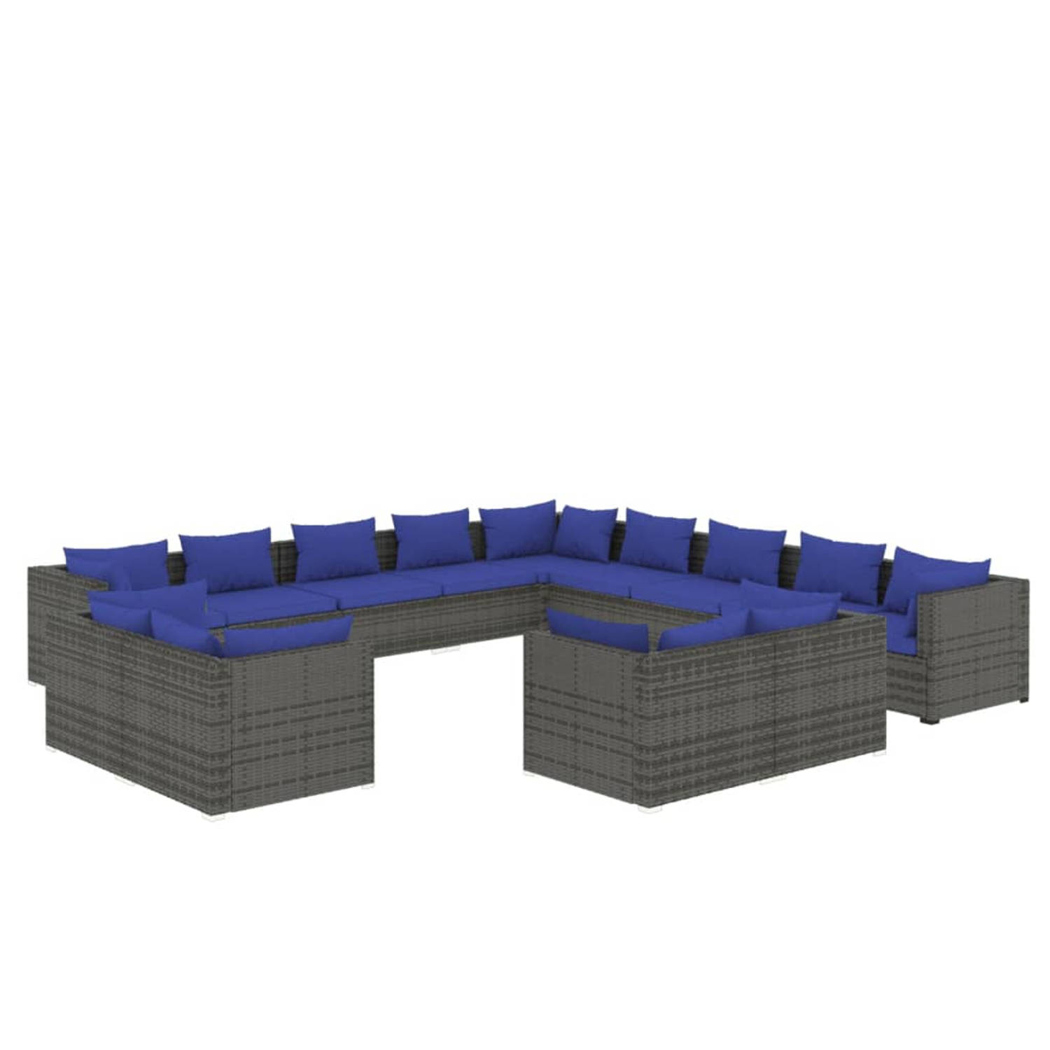 The Living Store Loungeset Poly Rattan - Grijs - 13-delig - PE-rattan