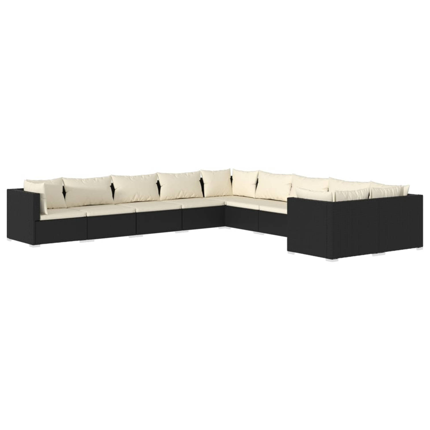 The Living Store Lounge poly rattan loungeset - zwart - 70 x 70 x 60.5 cm - modulair design