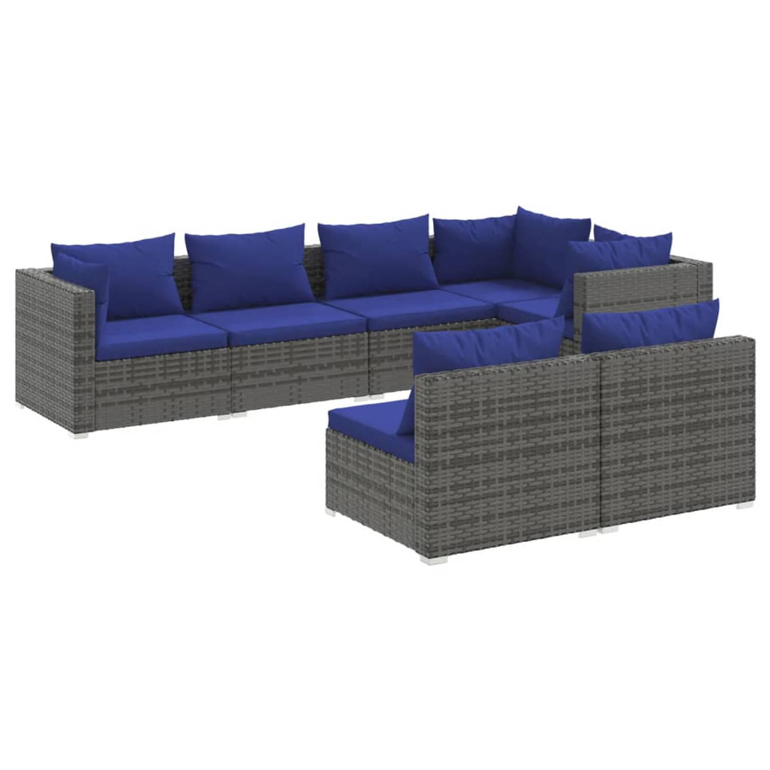 The Living Store loungeset poly ratan - grijs - 70x70x60.5 cm - modulair design