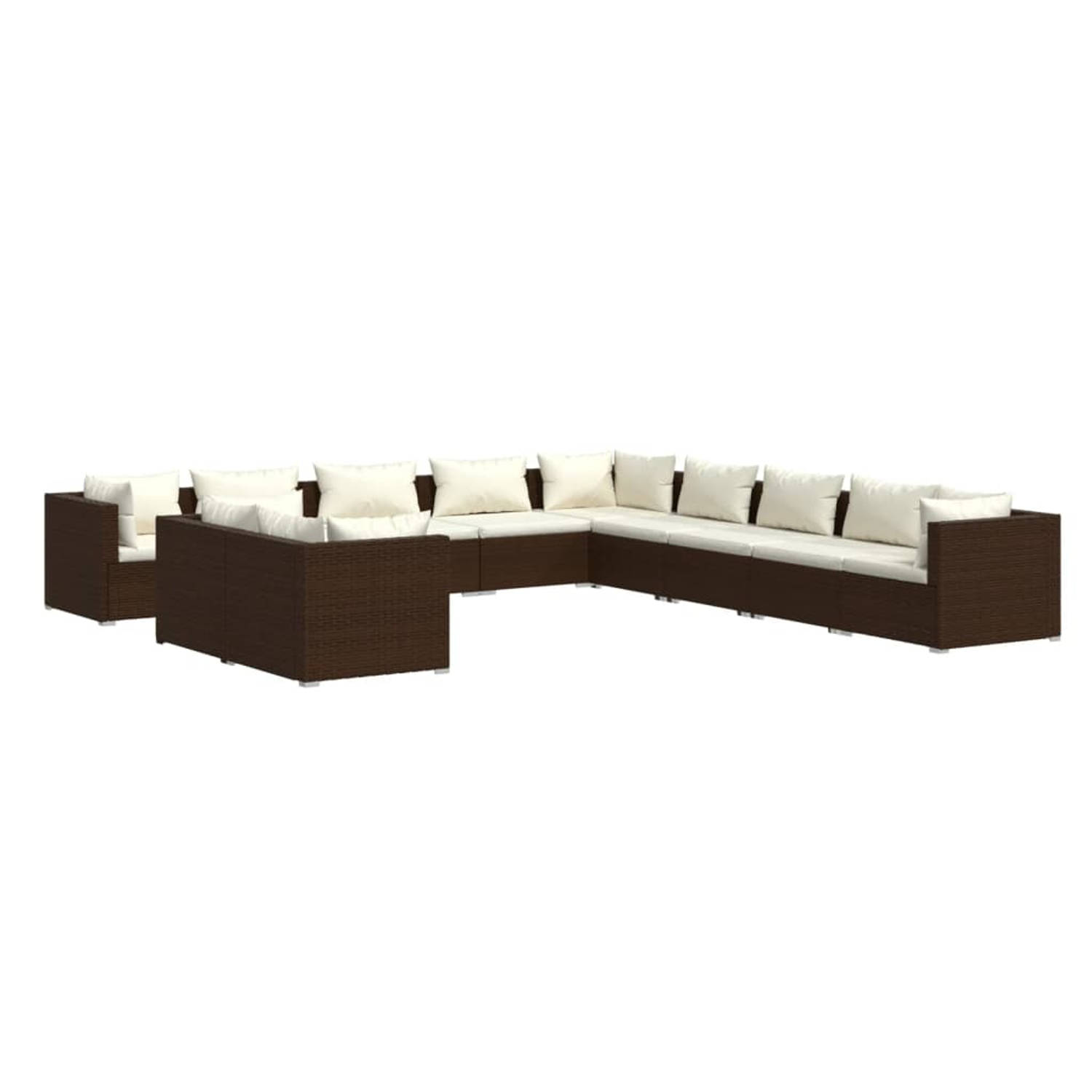 The Living Store Loungeset - Poly Rattan - Bruin - 70x70x60.5cm - Modulair