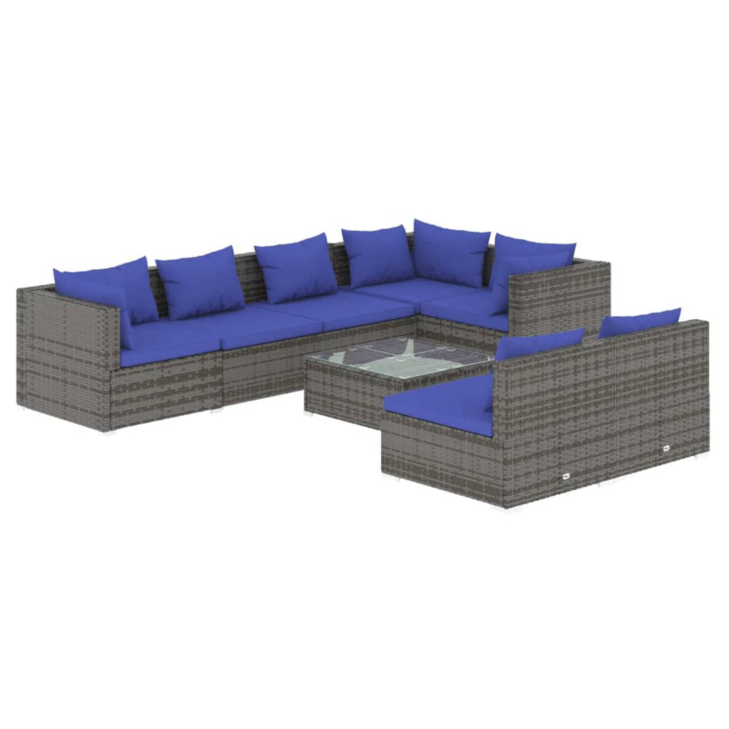 The Living Store Loungeset Poly Rattan - Grijs - Modulair design - Waterbestendig - Comfortabele kussens
