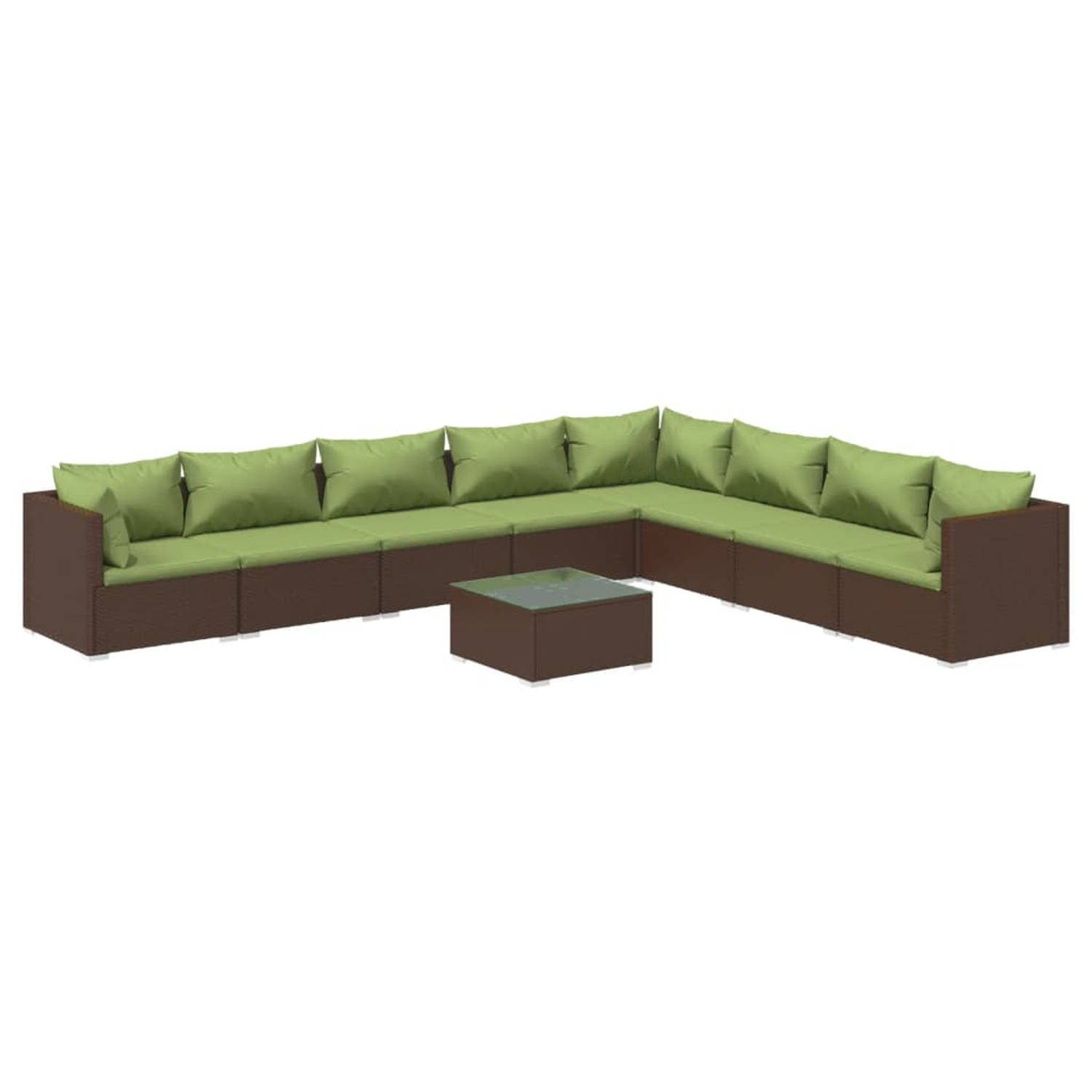 The Living Store Lounge set - Bruin PE-rattan - Modulair ontwerp - Stevig frame - Waterdichte kussens - Afmetingen- 70 x 70 x 60.5 cm - Montage vereist