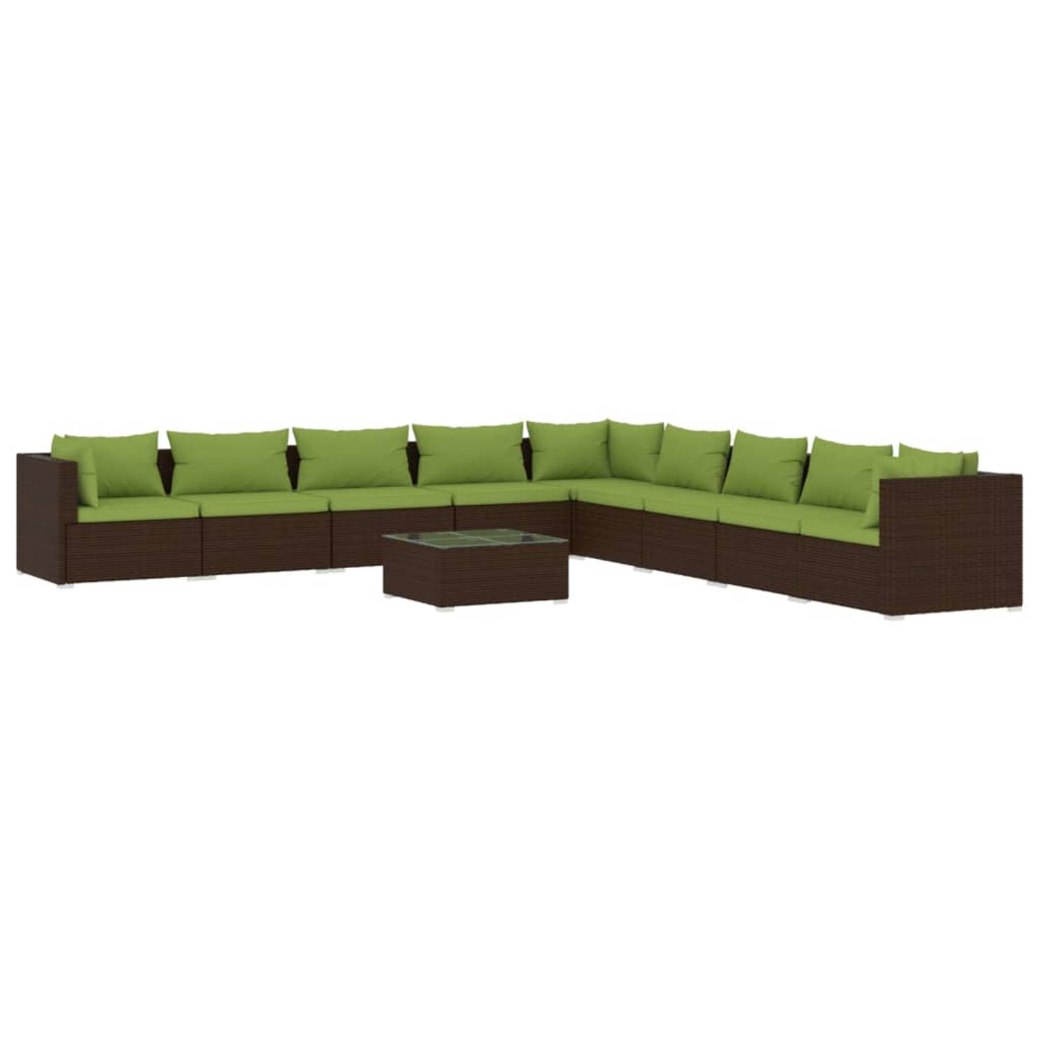 The Living Store 10-delige Loungeset met kussens poly rattan bruin - Tuinset