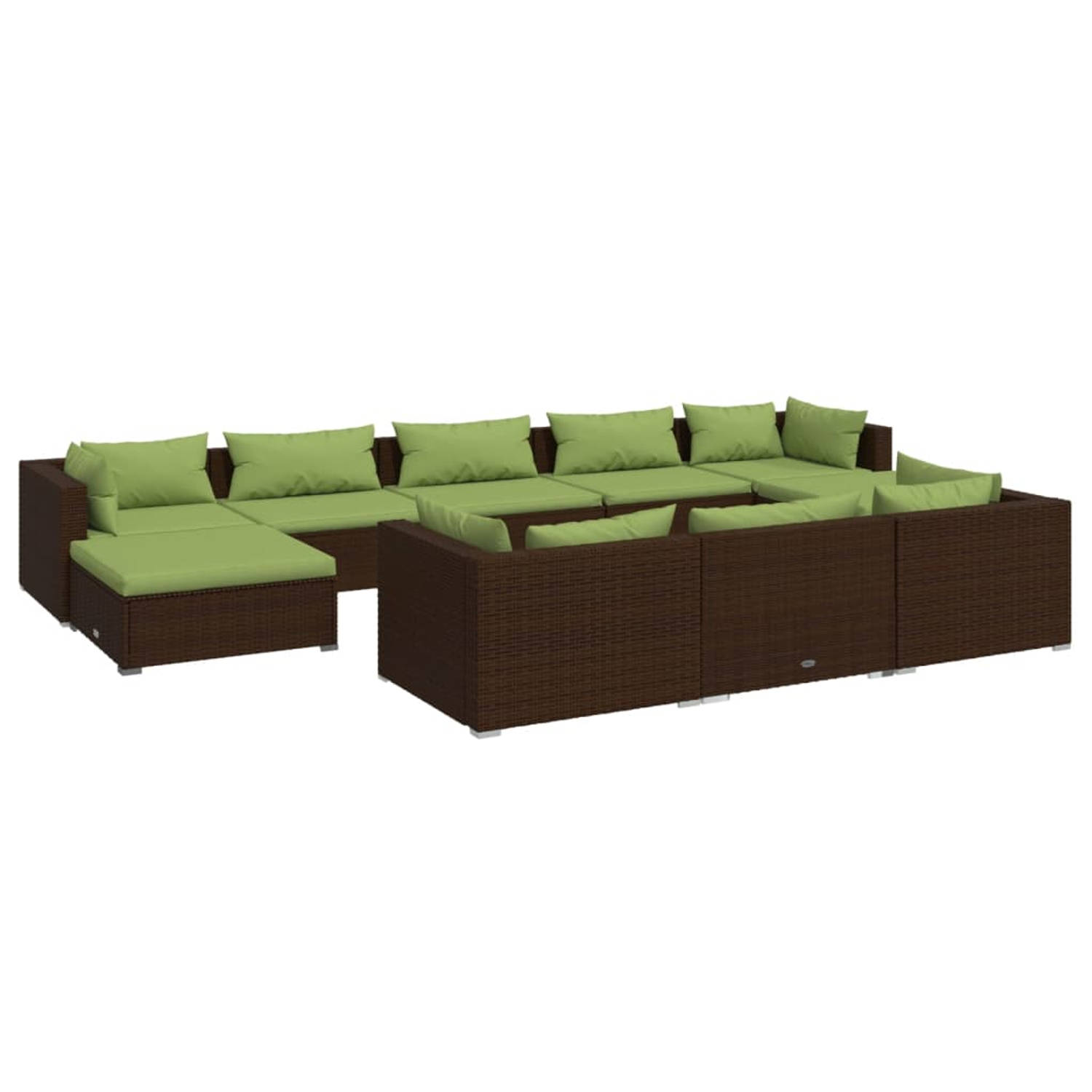 The Living Store 10-delige Loungeset met kussens poly rattan bruin - Tuinset