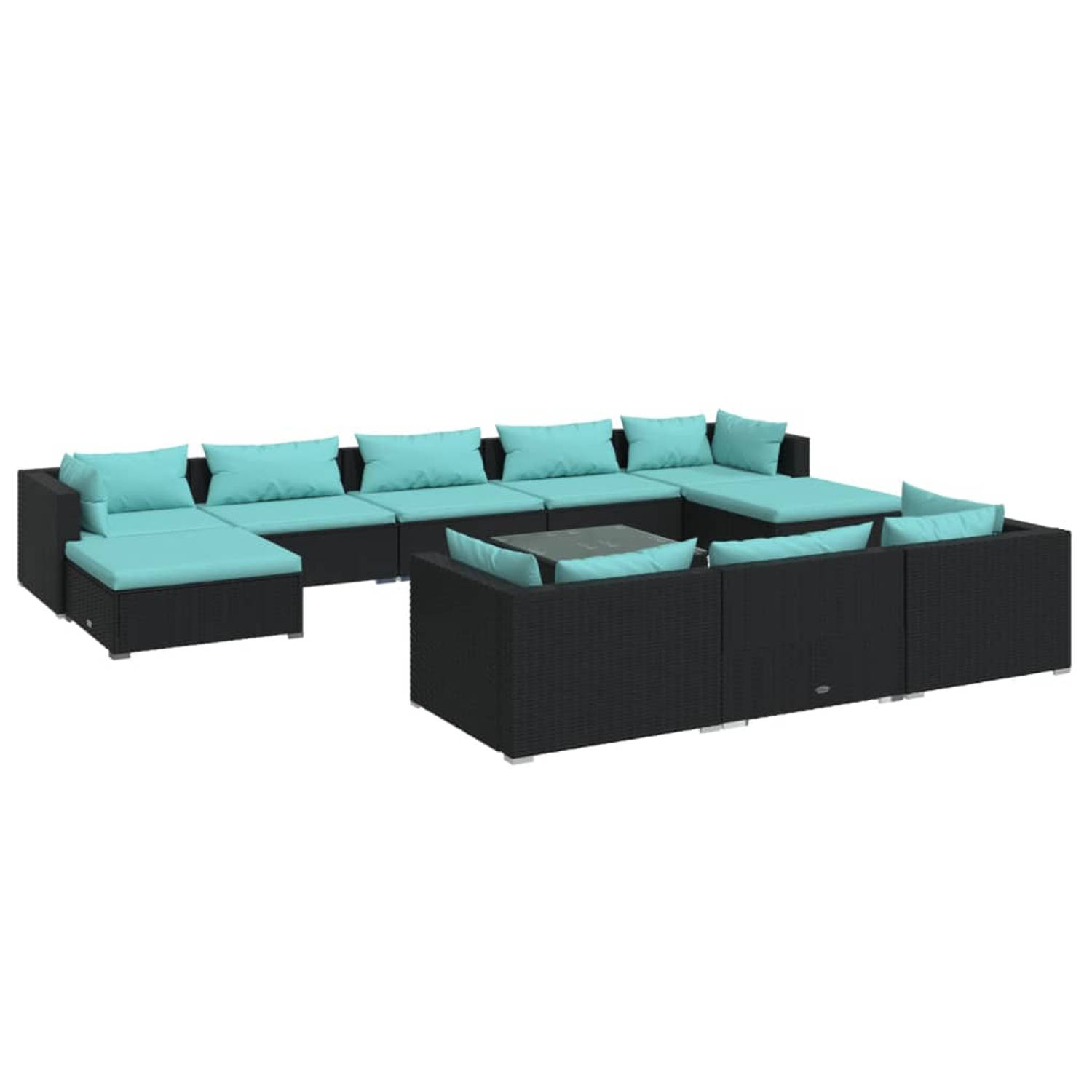 The Living Store Loungeset Zwart - Modulair Design - Waterdicht PE-rattan - Stevig Frame - Comfortabele Kussens