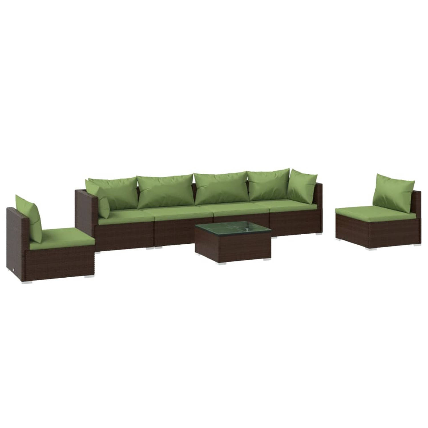 The Living Store Loungeset tuinmeubelen - bruin - 4x middenbank - 2x hoekbank - 1x tafel - PE-rattan