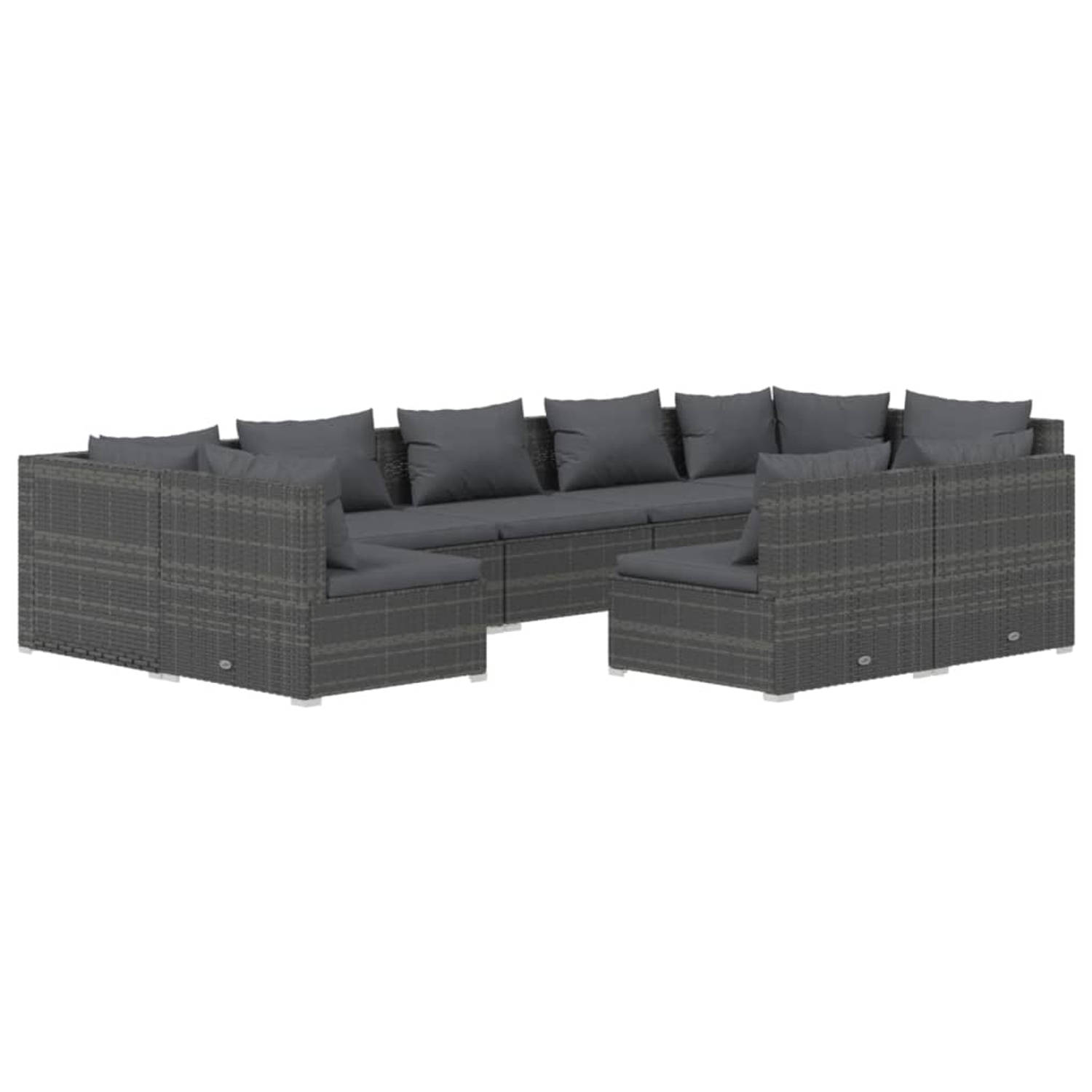 The Living Store Loungeset - Grijs - Modulair Design - PE-rattan - Stevig Frame - Comfortabele Kussens