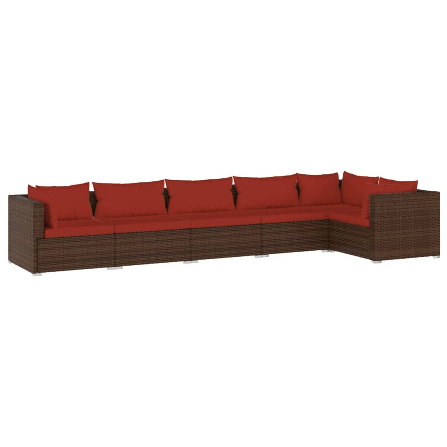 The Living Store Loungeset Bruin PE-rattan - 70 x 70 x 60.5 cm - Modulair design - Comfortabele kussens