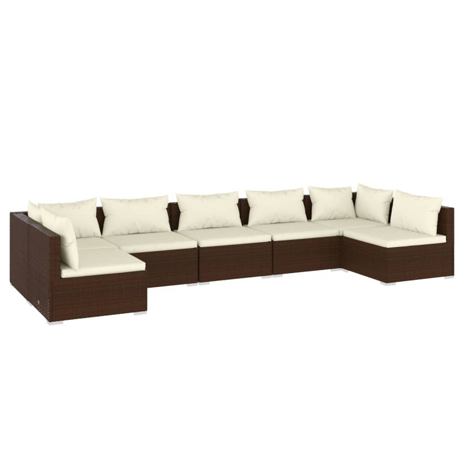 The Living Store 7-delige Loungeset met kussens poly rattan bruin - Tuinset