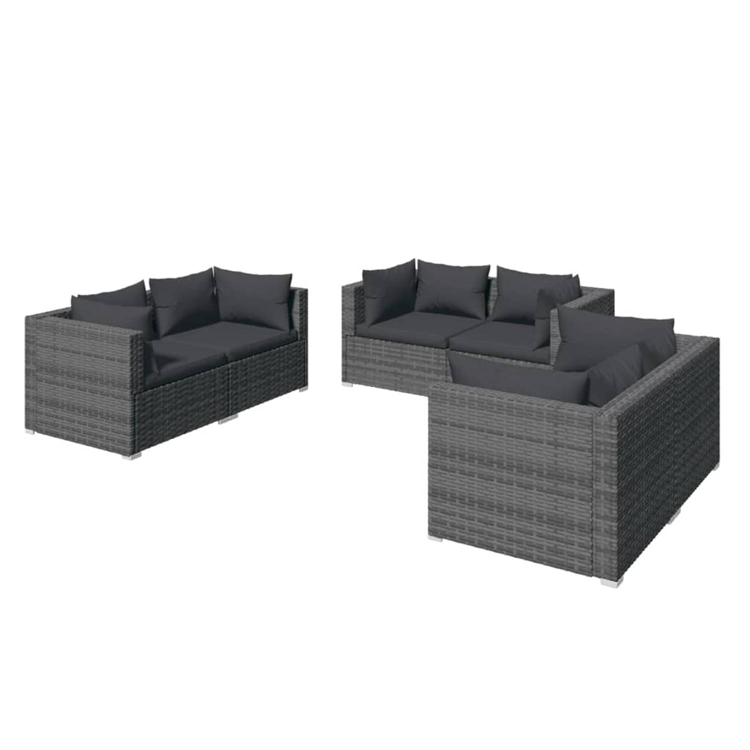 The Living Store Loungeset - Grijs - PE-rattan - Hoekbank 70x70x60.5cm - Inclusief 6 hoekbanken - 6 zitkussens en 12 rugkussens