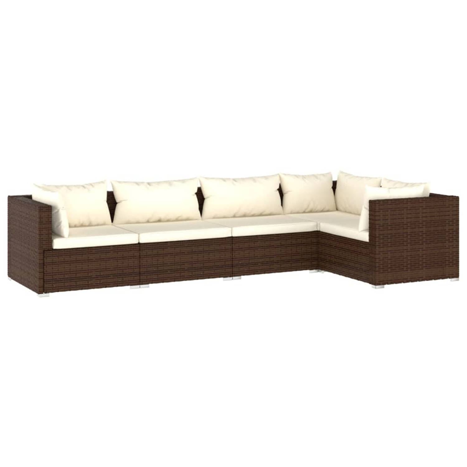 The Living Store Loungeset - Bruin - PE-rattan - 70x70x60.5cm - Stevig frame