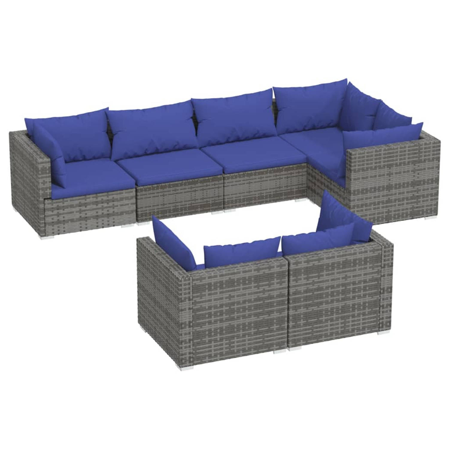 The Living Store Loungeset Poly Rattan - Grijs - 5 hoekbank 2 middenbank