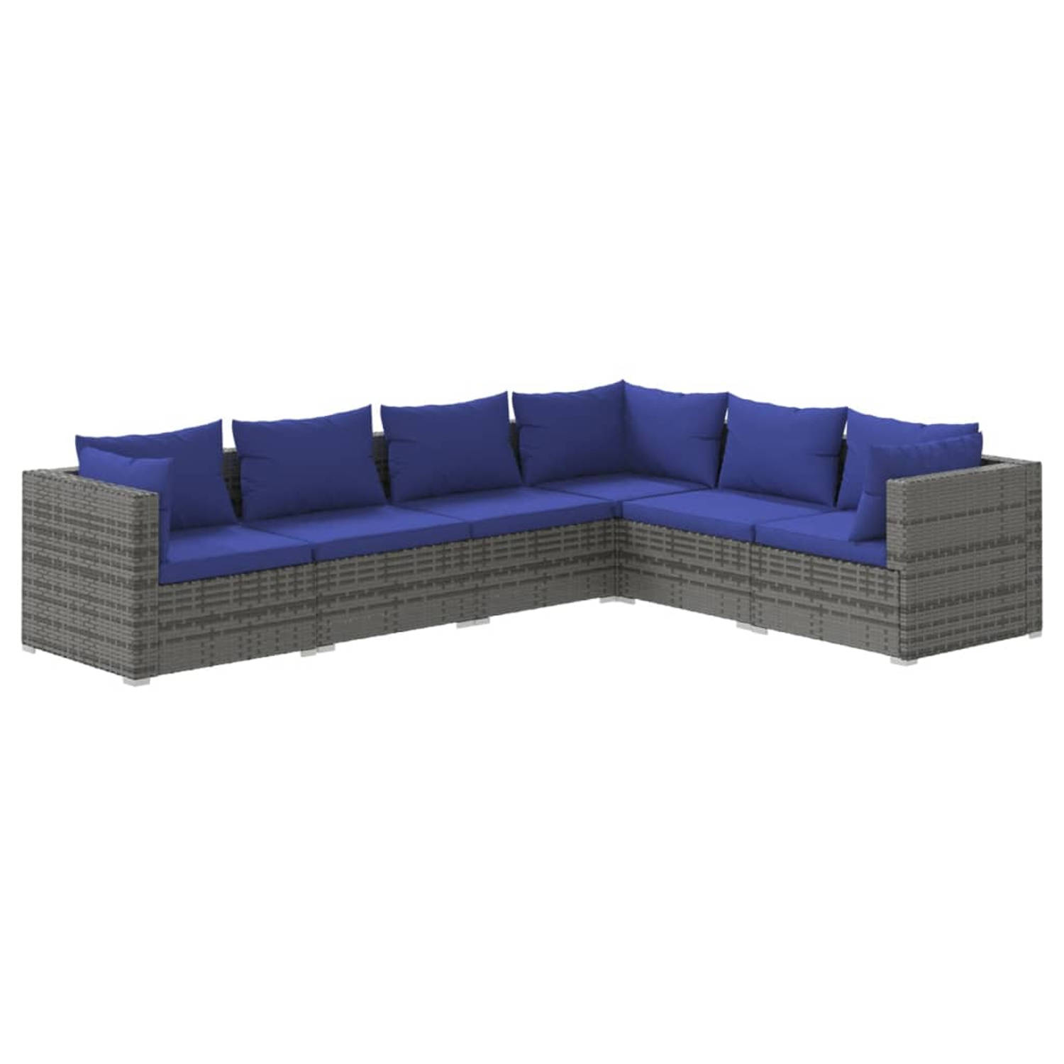 The Living Store loungeset - PE-rattan - Grijs - Hoekbank- 70x70x60.5cm - Middenbank- 70x70x60.5cm - Inclusief kussens - Montage vereist