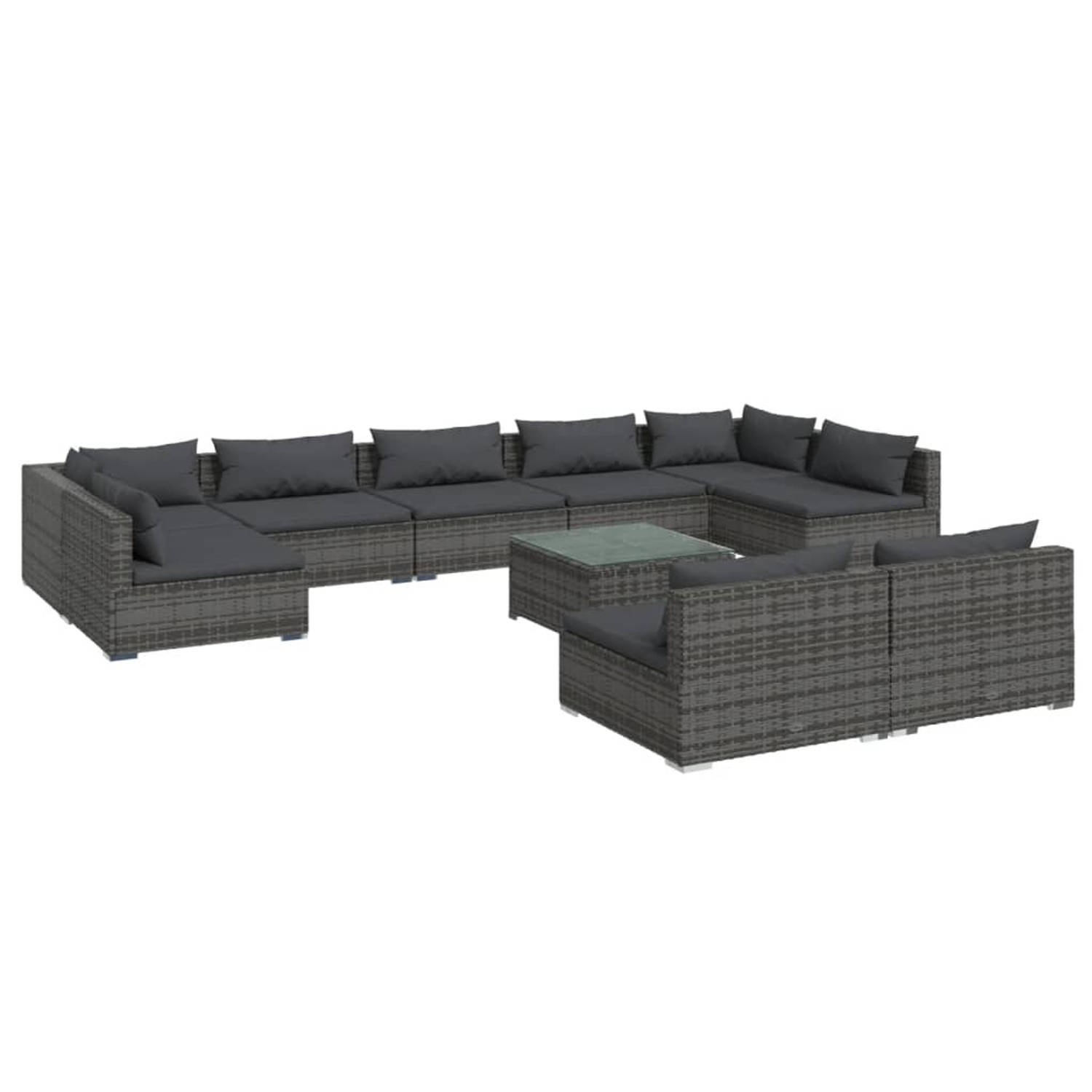 The Living Store Loungeset - Grijze PE-Rattan - Modulair Design - Comfortabele Kussens