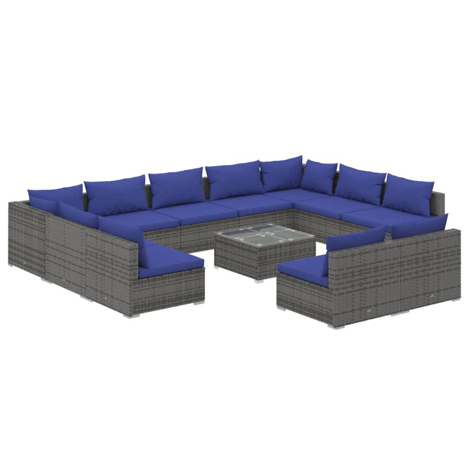 The Living Store Loungeset - Grijs - PE-rattan - Modulair Design - Comfortabele kussens