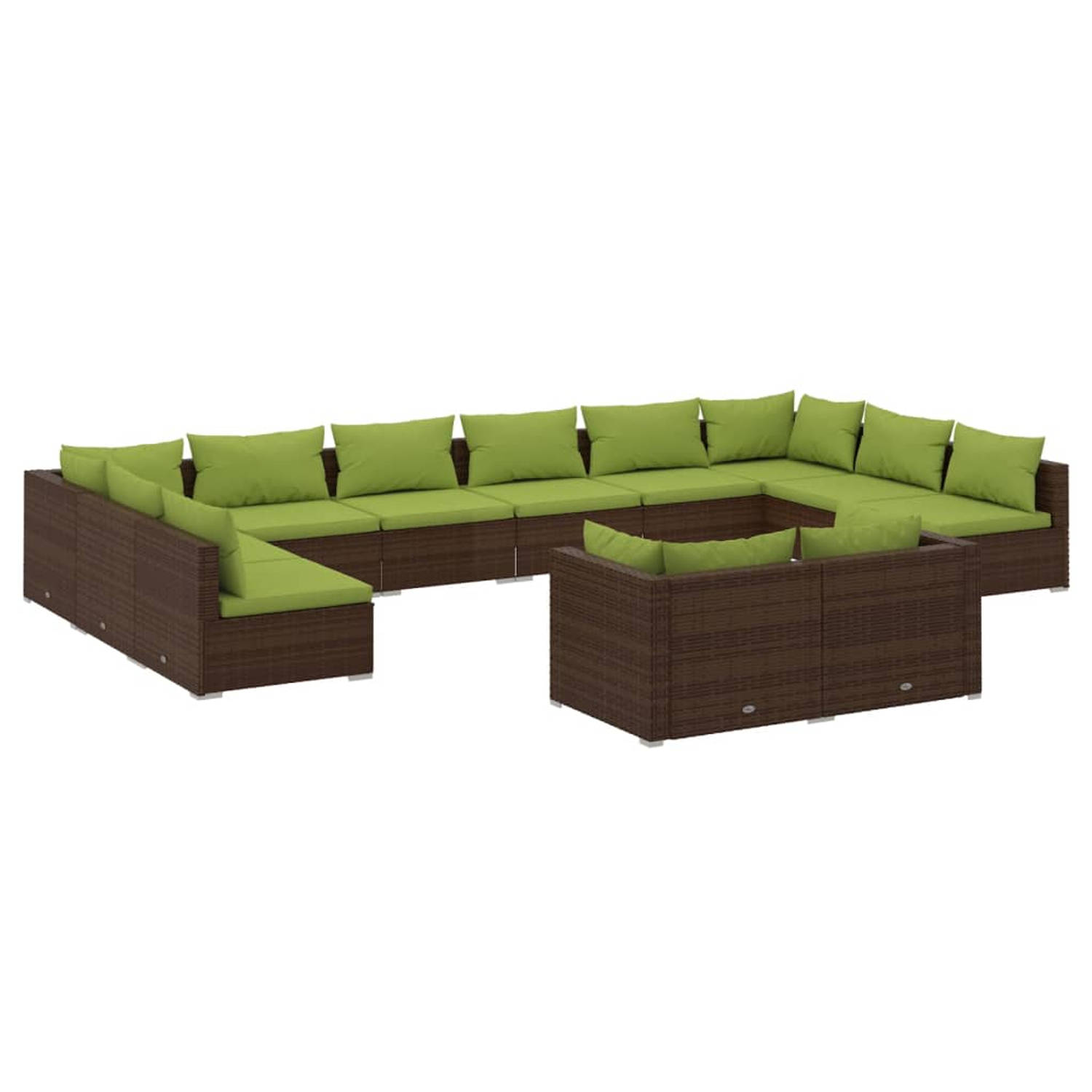 The Living Store Loungeset - Bruin - PE-rattan - Modulair design - Comfortabele kussens - Stalen frame