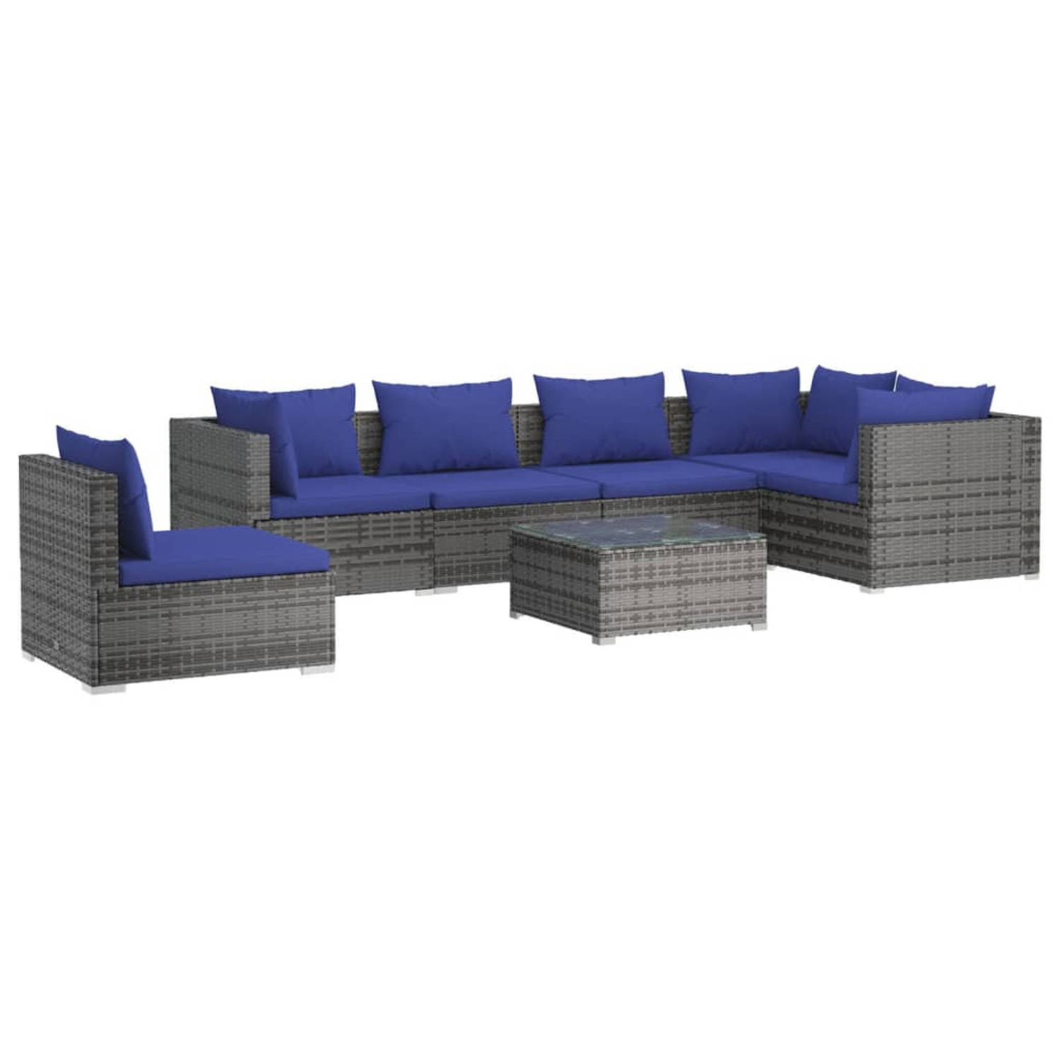 The Living Store Loungeset - Modulair Design - Grijs - PE-rattan - Stalen Frame