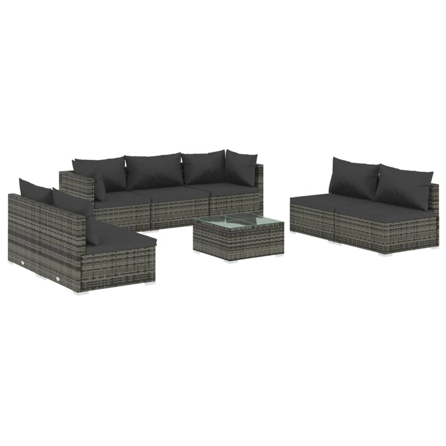 The Living Store Lounge Set - Grijs - Modulair Design - Waterdicht PE Rattan - Stevig Stalen Frame - Verwijderbare Kussens - Montage vereist - Inclusief Tafel - Levering bevat- 2x