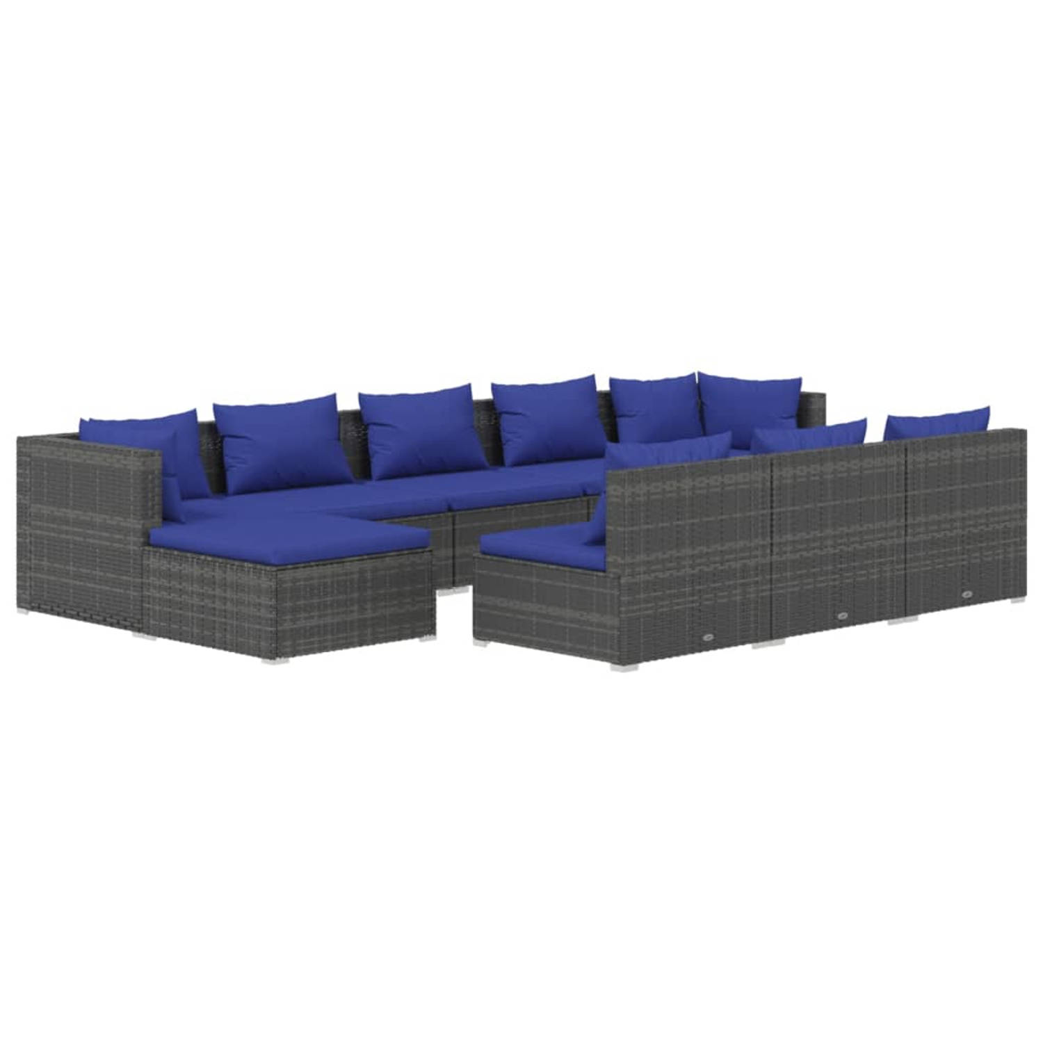 The Living Store 10-delige Loungeset met kussens poly rattan grijs - Tuinset