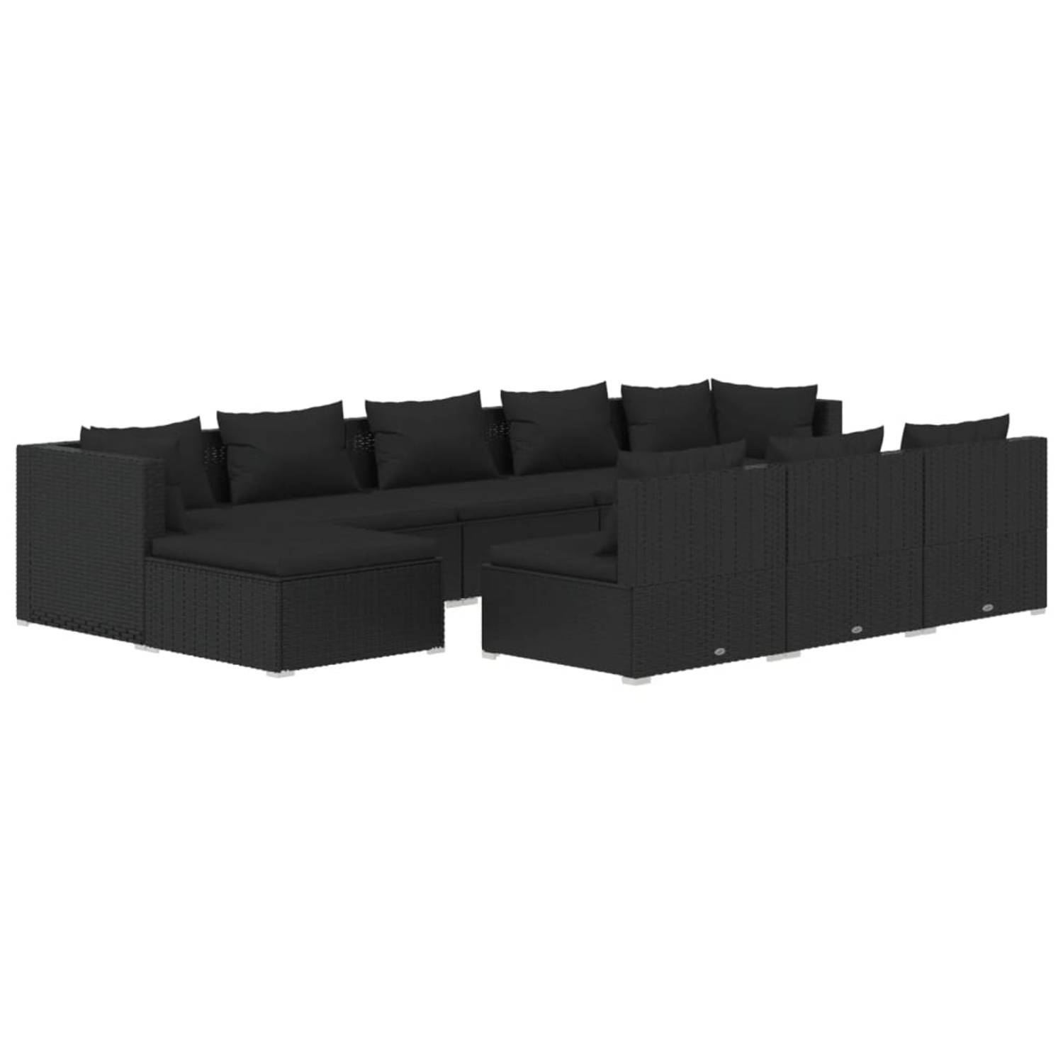 The Living Store Loungeset - Zwart PE-rattan - Modulair Design - Stevig Frame - Comfortabele Kussens