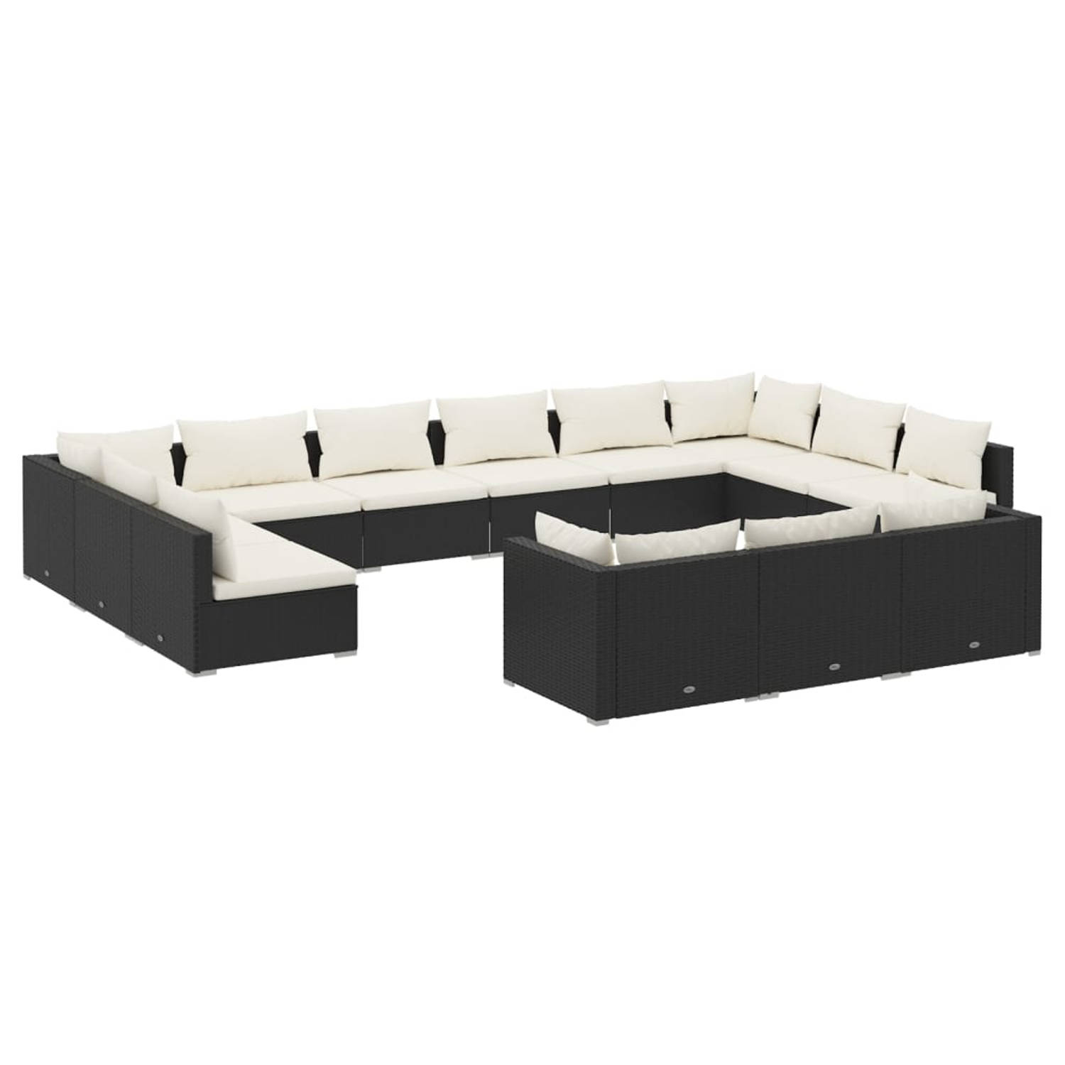 The Living Store 13-delige Loungeset met kussens poly rattan zwart - Tuinset