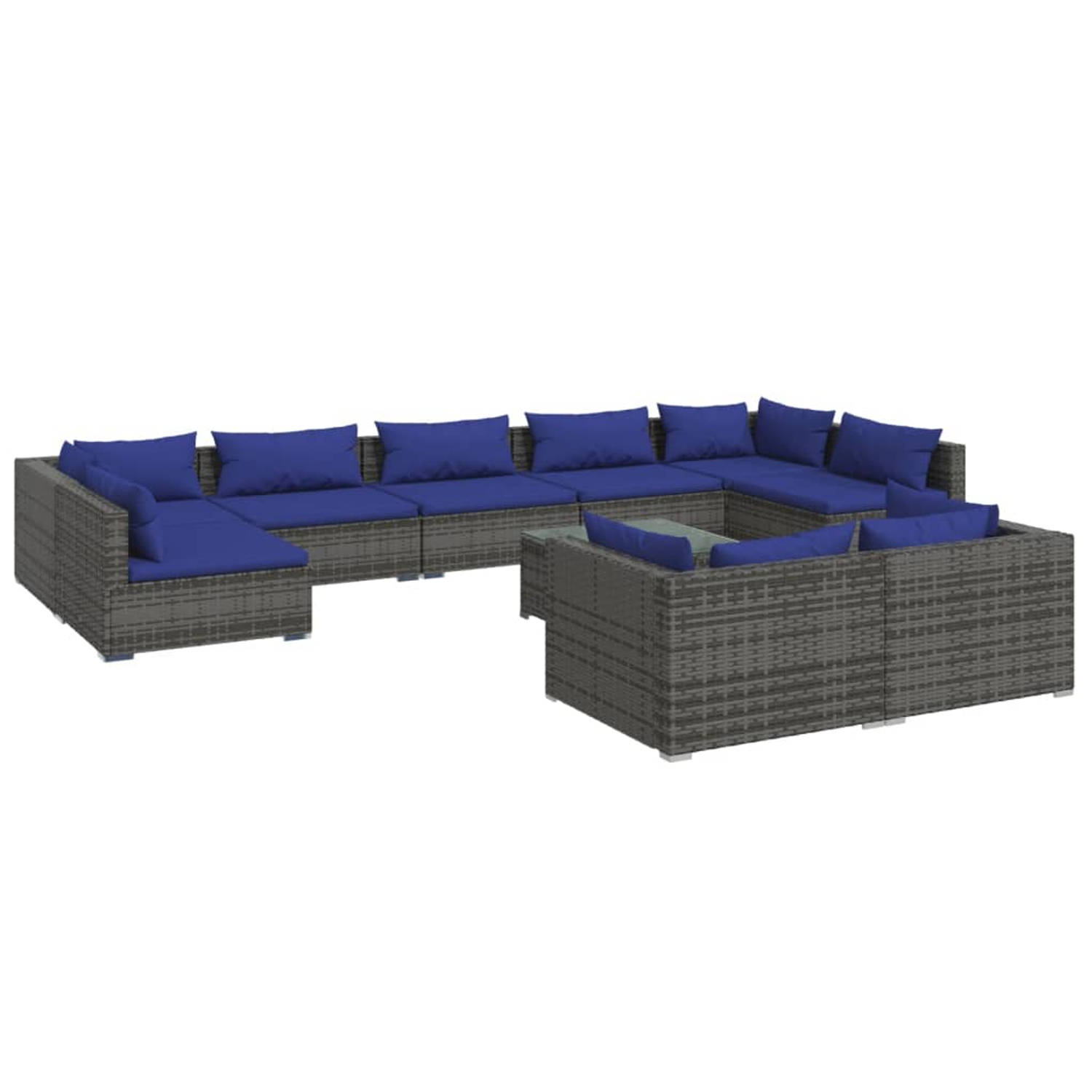The Living Store Loungeset - Grijs - PE-rattan - Stevig Frame - Modulair Design - Comfortabele Kussens