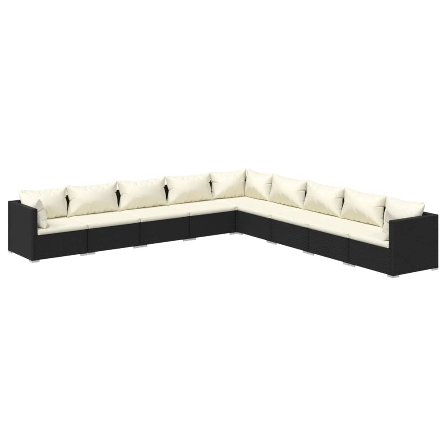 The Living Store Loungeset - Modulair - Tuinmeubelen - 70x70x60.5 cm - Zwart PE-rattan