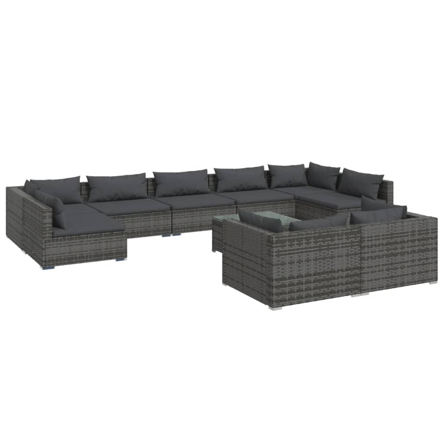 The Living Store Loungeset - Grijs PE-rattan - Modulair design - Stevig frame - Hoogwaardig materiaal - Comfortabele kussens