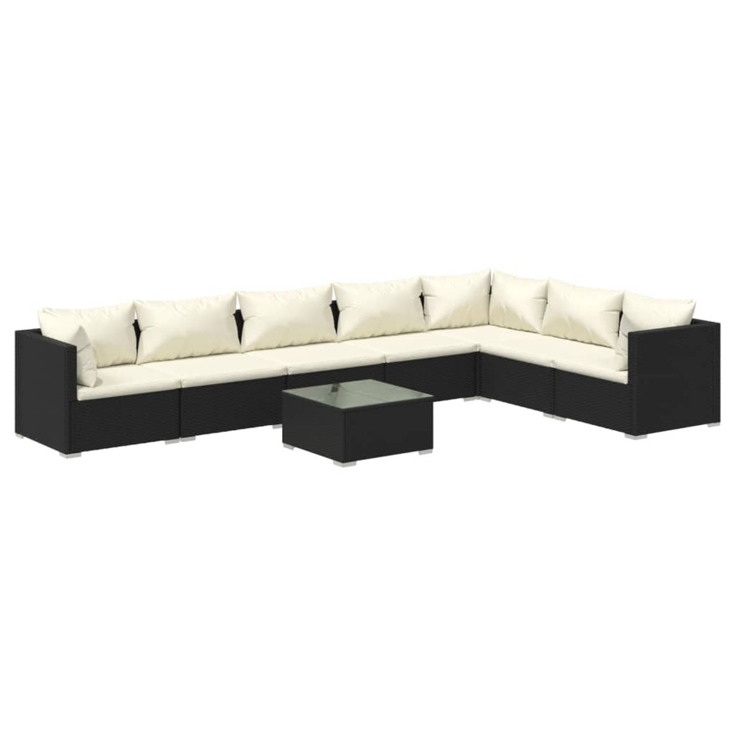 The Living Store Loungeset - PE-rattan - Zwart - 70x70x60.5cm - Met comfortabele kussens