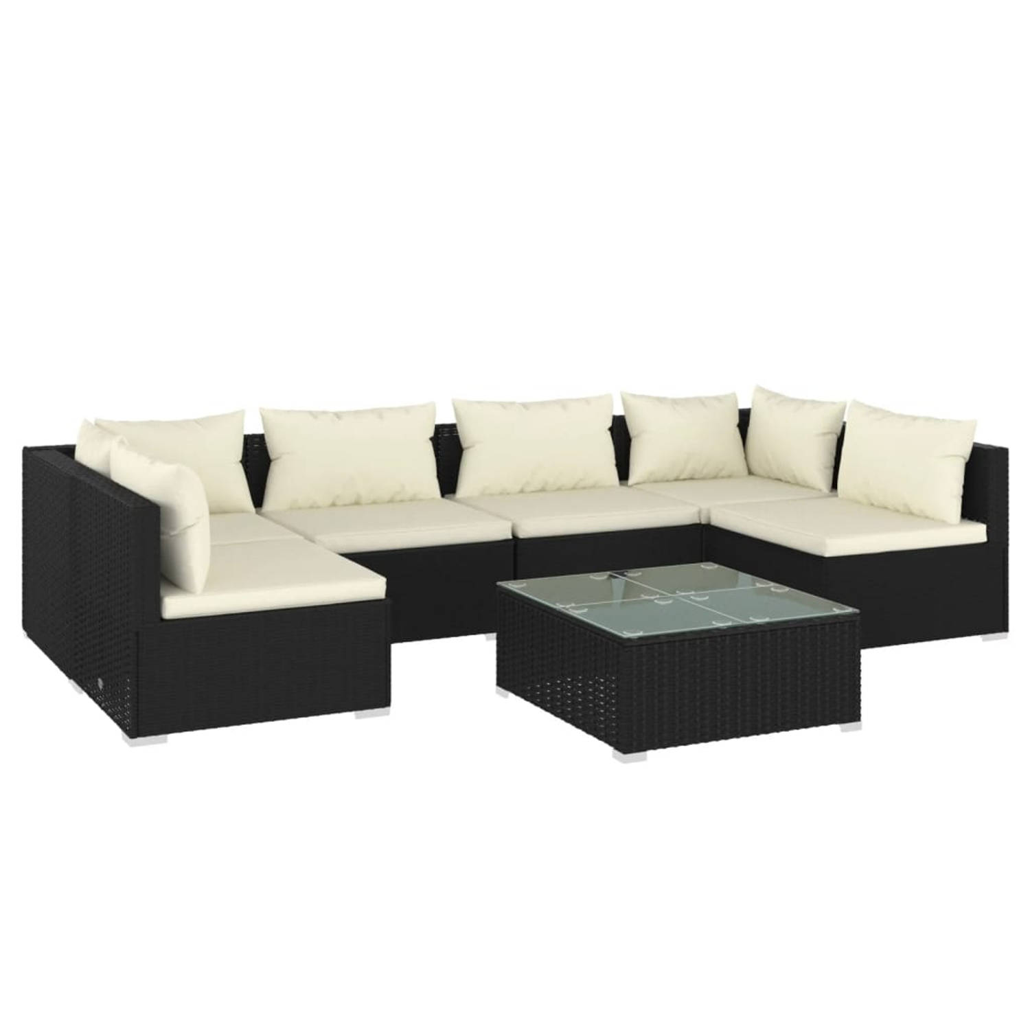 The Living Store 7-delige Loungeset met kussens poly rattan zwart - Tuinset