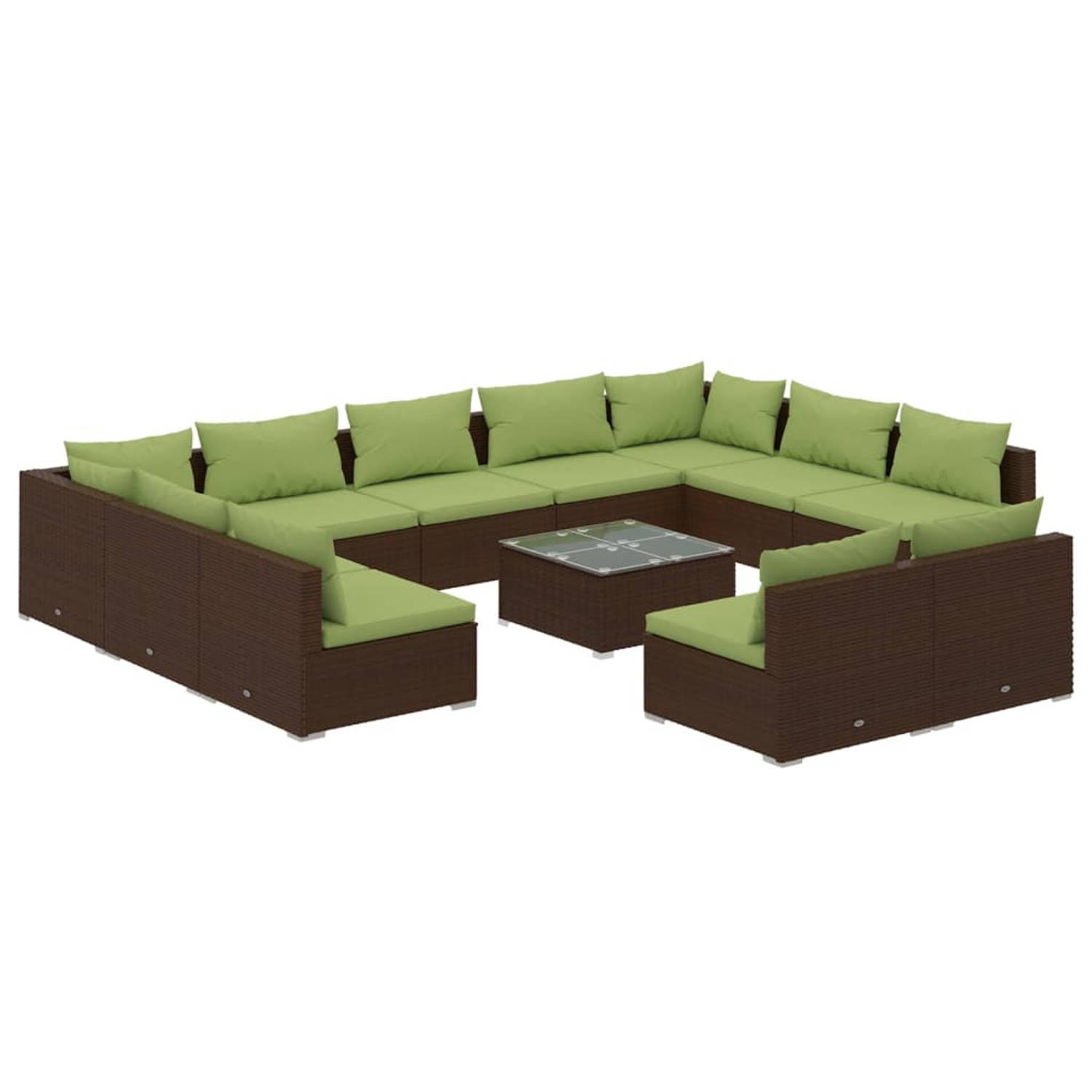 The Living Store Loungeset - Bruin PE-rattan - Modulair design - Stevig frame - Comfortabele kussens