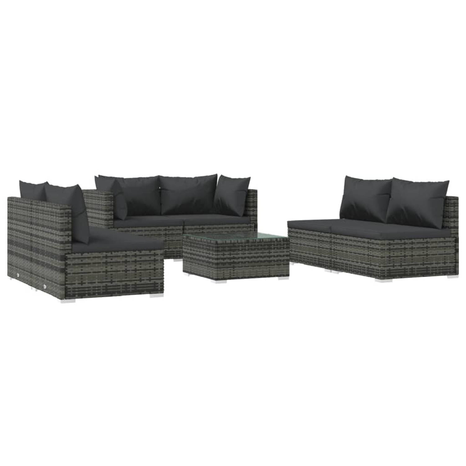 The Living Store Lounge tuinset - grijs - modulair design - waterdicht PE-rattan