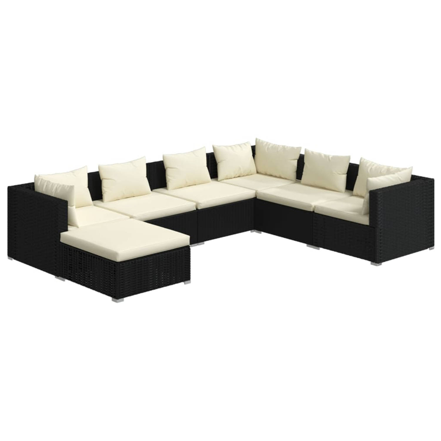 The Living Store Poly Rattan Lounge Set - Zwart - Modulair Design - Hoogwaardig Materiaal - Stevig Frame - Comfortabele Kussens