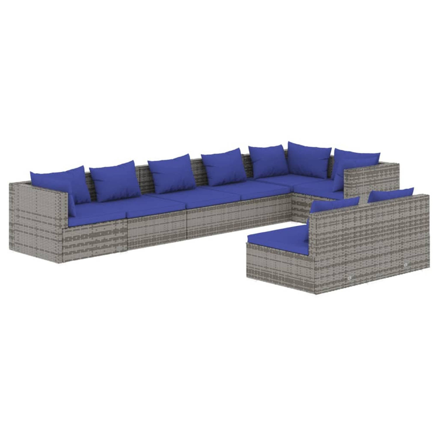 The Living Store Loungeset Poly Rattan - Grijs - Modulair Design - Waterbestendig - Comfortabele Kussens