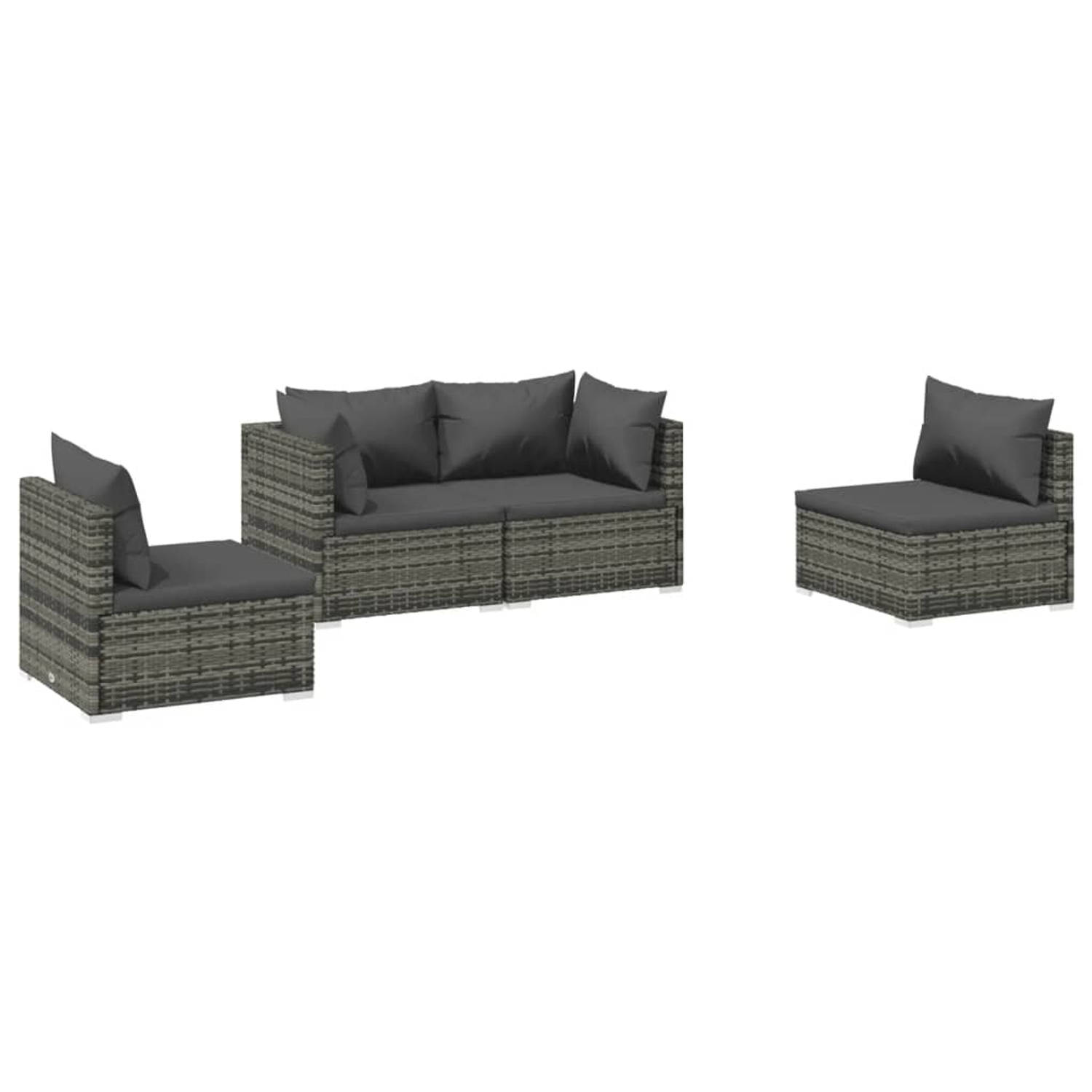 The Living Store Loungeset - Trendy - Tuinmeubelset - 70x70x60.5 cm - Grijs PE-rattan