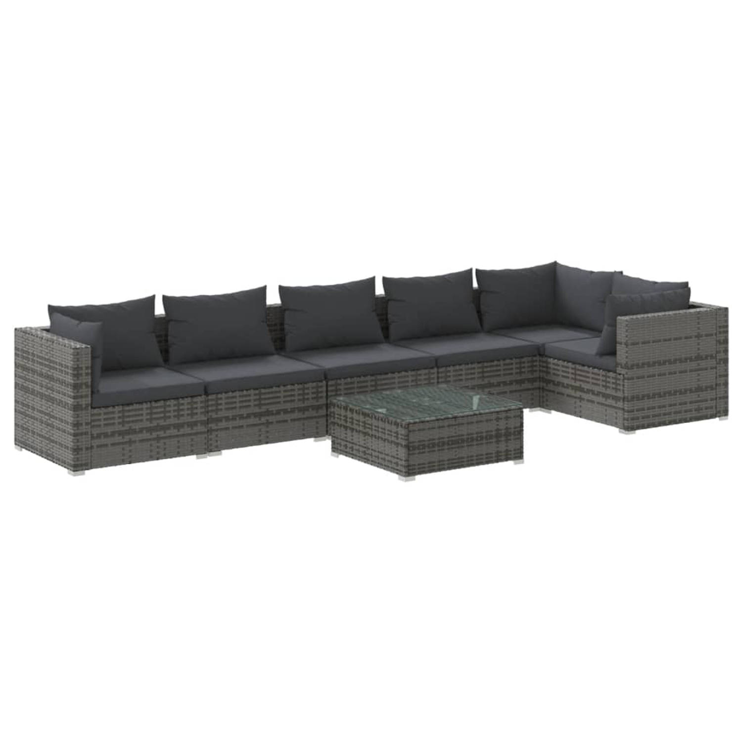 The Living Store Loungeset - Grijs - PE-rattan - Stalen frame - Modulair design - Comfortabele kussens