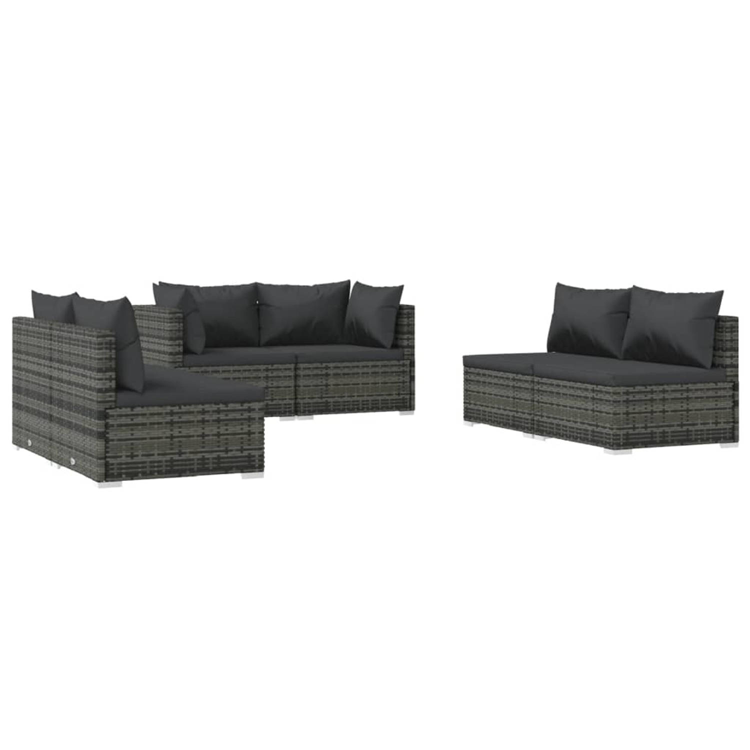 The Living Store Loungeset Grijs PE-Rattan - 70x70x60.5 - Modulair Design