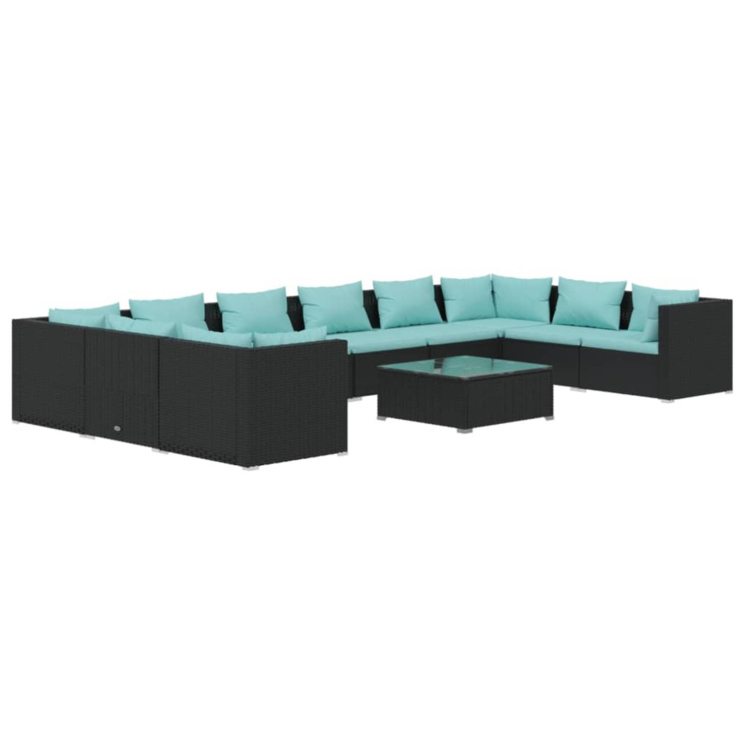 The Living Store Poly rattan tuinset - modulair design - waterbestendig - stevig frame - comfortabele kussens - zwart -
