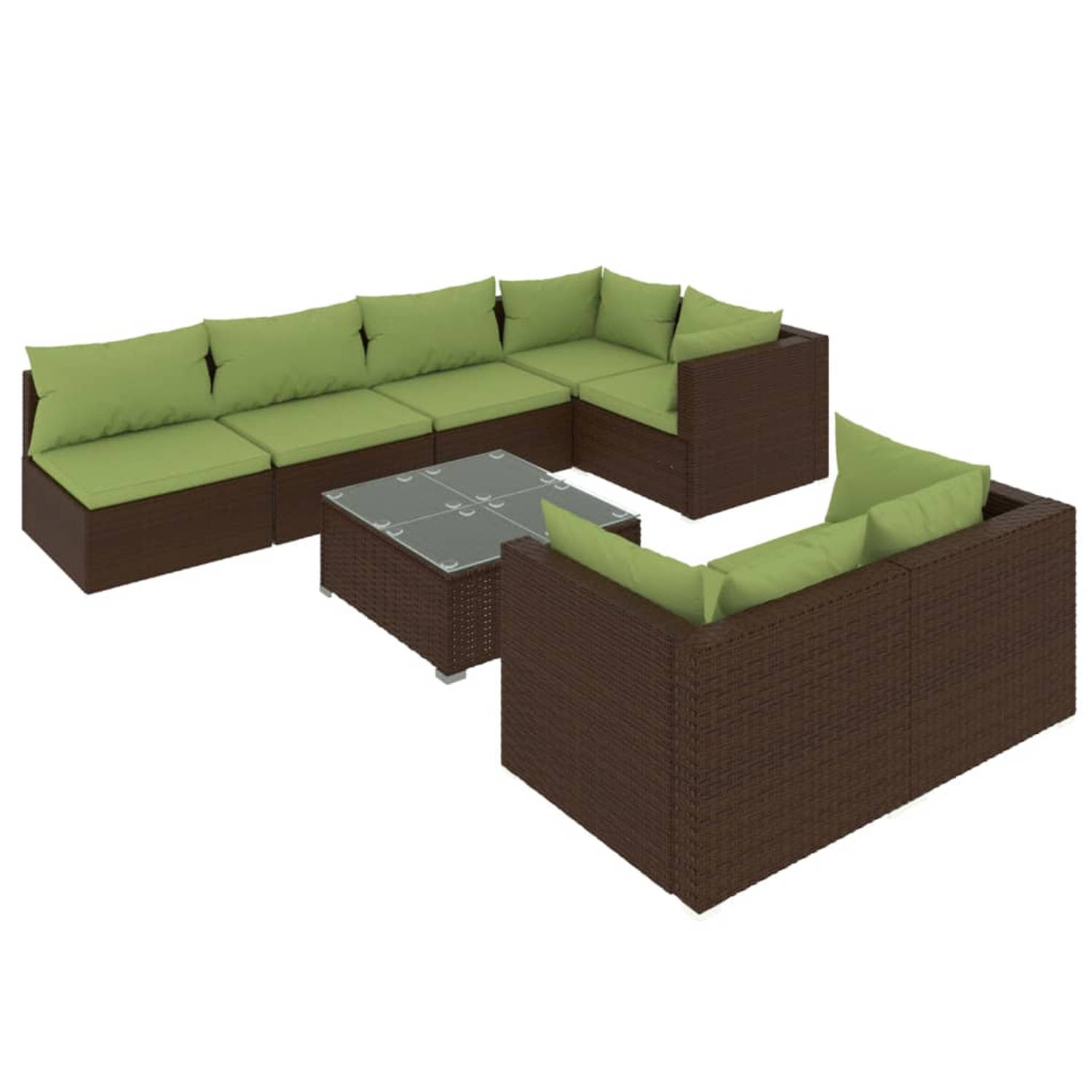 The Living Store Loungeset Poly Rattan - Bruin - Set met tafel - 4 hoekbanken - 3 middenbanken - Modulair design - Waterbestendig - Comfortabele kussens