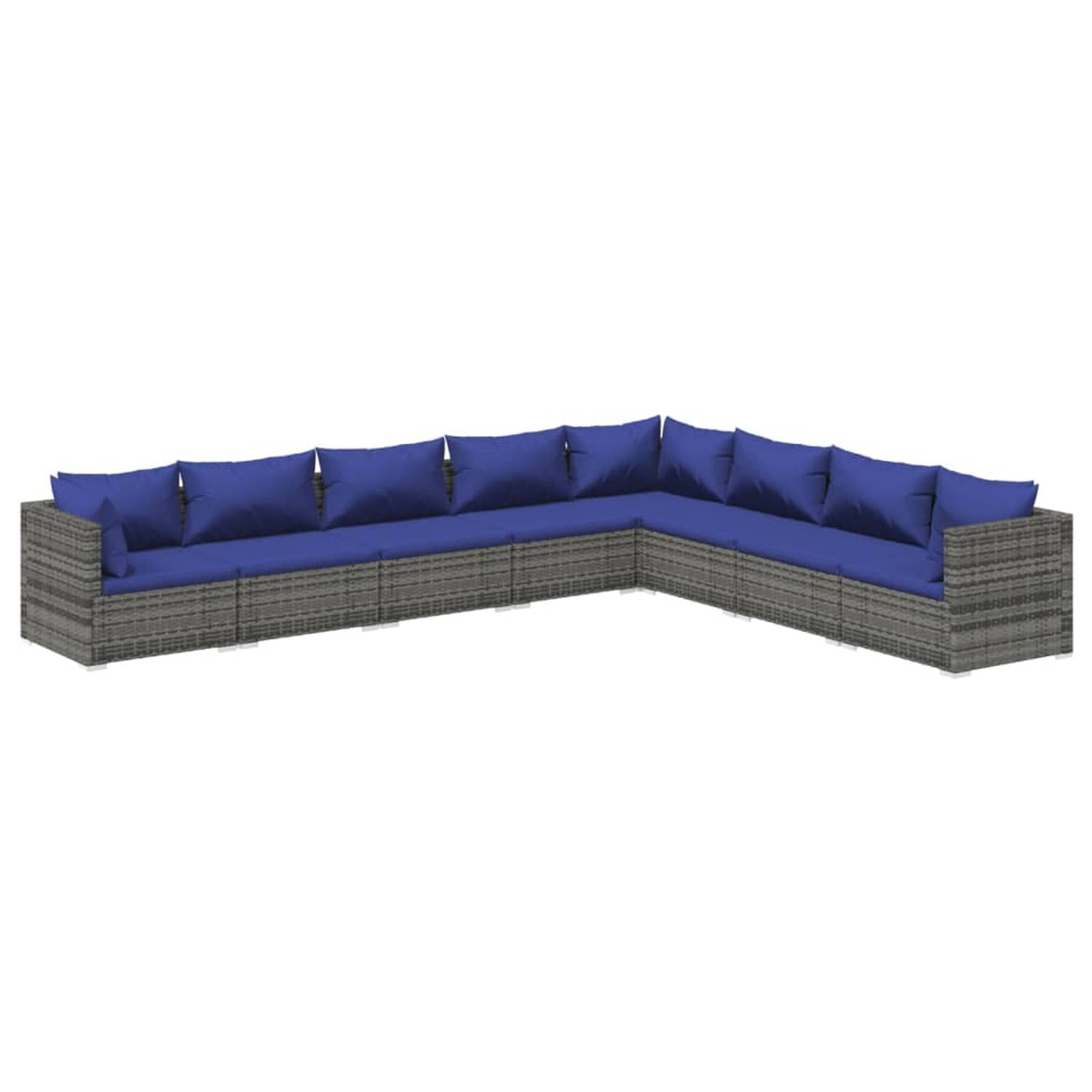 The Living Store Loungeset - Grijs PE-rattan - Stevig frame - Modulair ontwerp - Comfortabele kussens