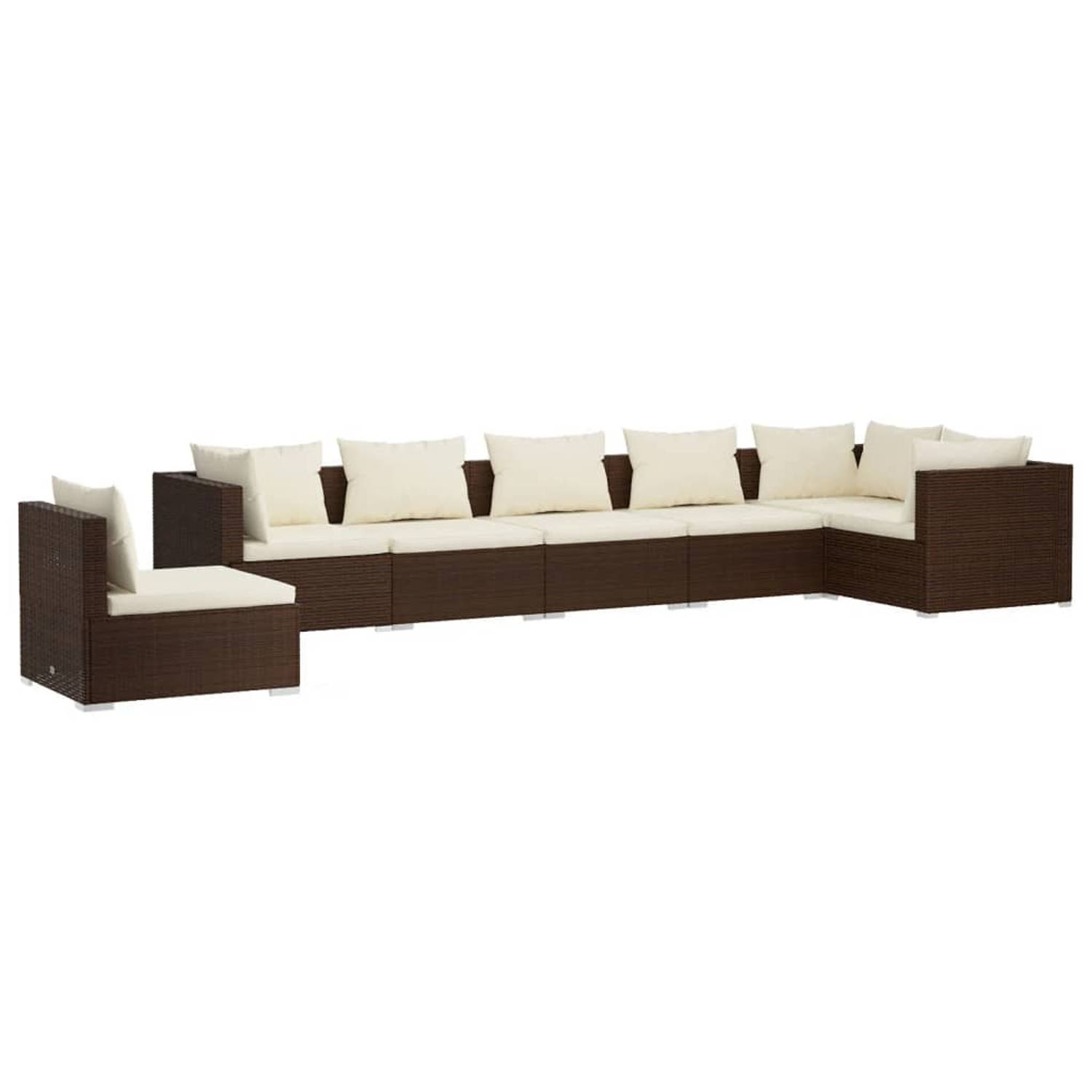 The Living Store 7-delige Loungeset met kussens poly rattan bruin - Tuinset