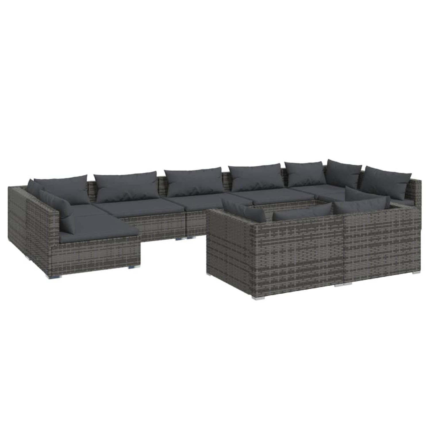 The Living Store Loungeset - Grijs PE-rattan - Modulair design - Waterdichte kussens