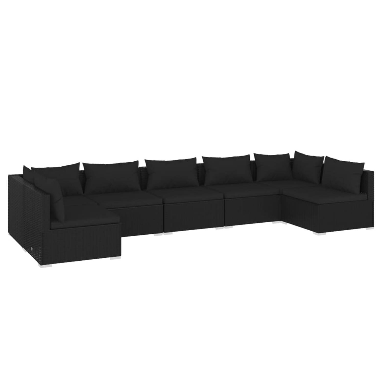 The Living Store 7-delige Loungeset met kussens poly rattan zwart - Tuinset