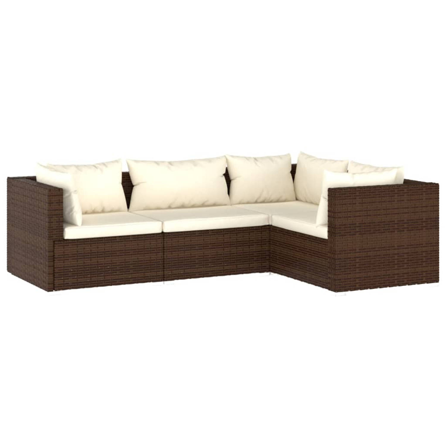 The Living Store Loungeset - Bruin - PE-rattan - 3 hoekbank + 1 middenbank - Comfortabele kussens - Montage vereist - 150x150 cm