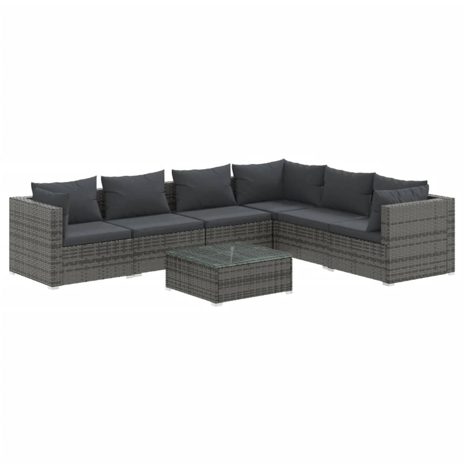 The Living Store Loungeset - Modular - Grijs - 70x70x60.5 cm - Inclusief kussens - PE-rattan